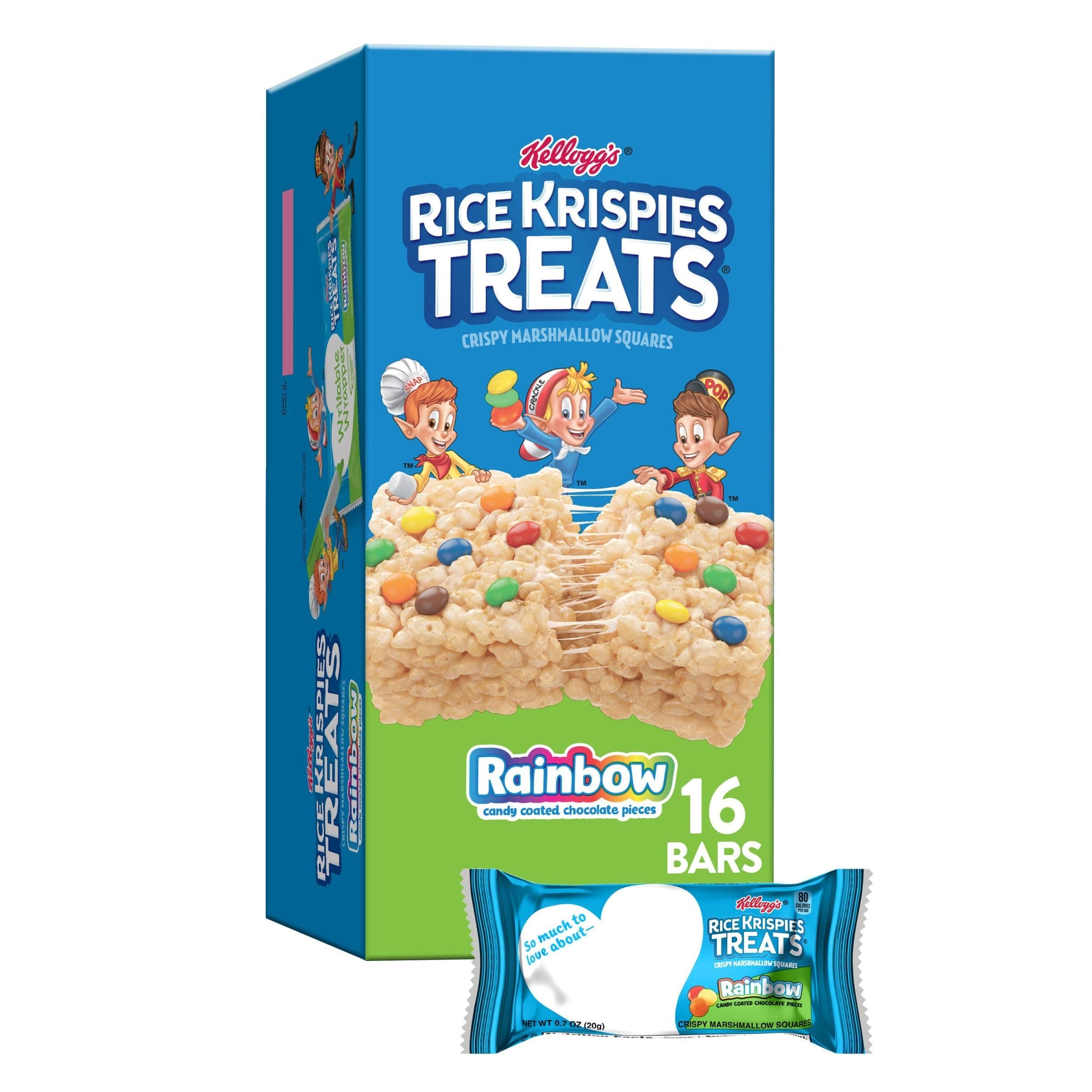 RICE KRISPIES TREATSMarshmallow Snack Bars, Kids Snacks, Value Pack, Rainbow, 11.2oz Box (16 Bars)