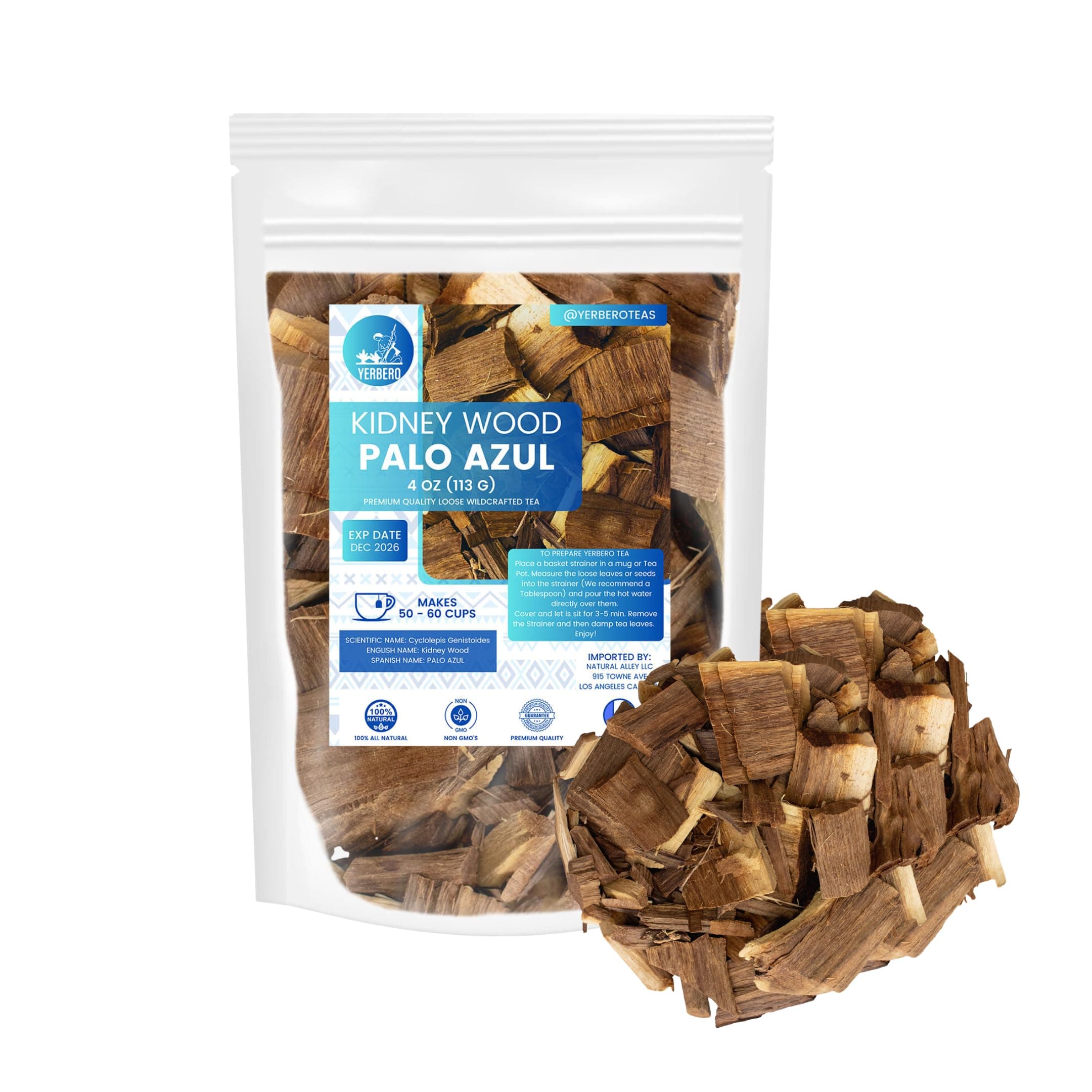 Palo Azul 4oz (141.7g) Herbal Tea | Kidneywood (Blue Stick) Te Herbal | Makes 40+ Cups | Wildcrafted Kidney Wood Tea | All Natural Tea, non-GMO.