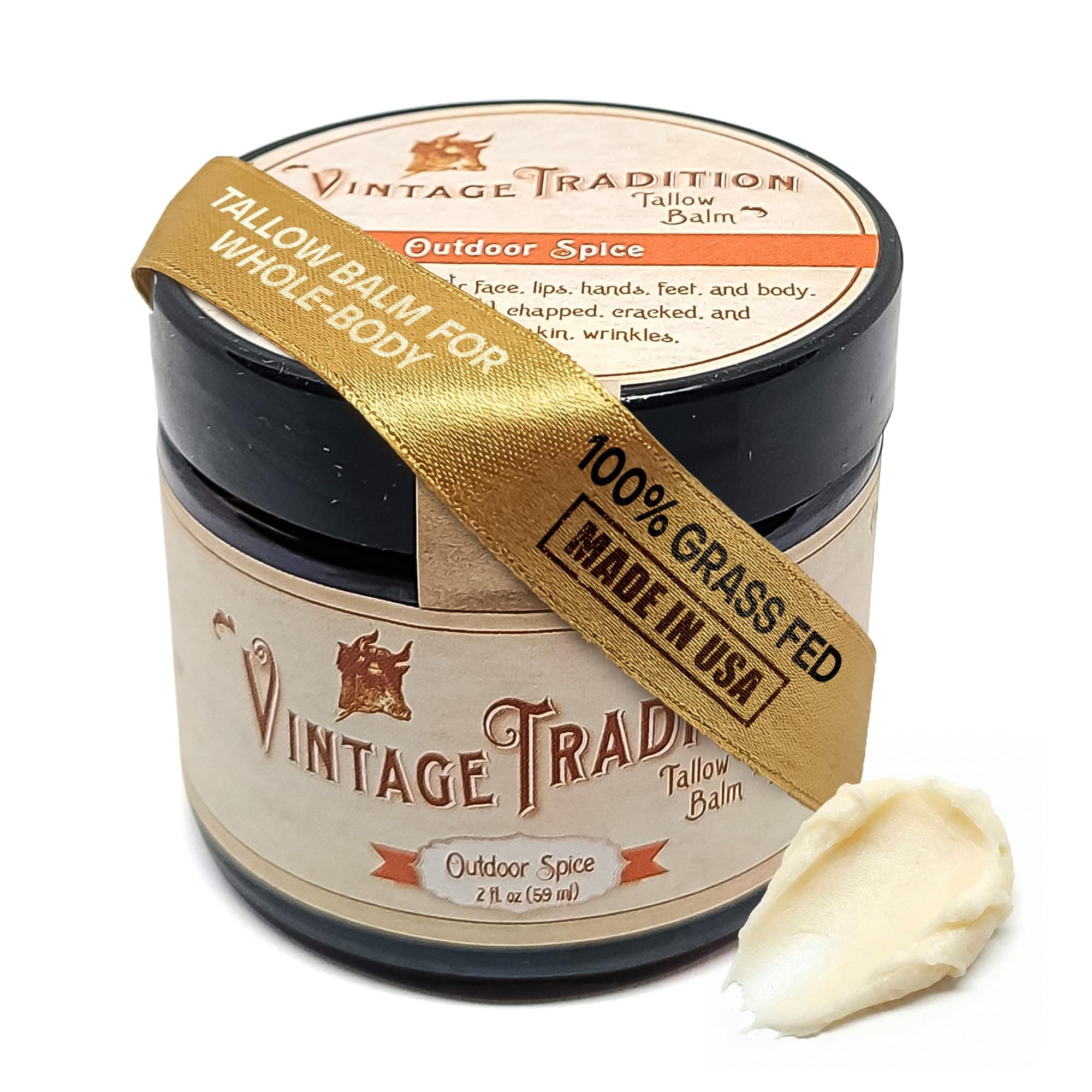 Vintage Tradition Beef Tallow All Purpose Balm – Healing, Hydrating Spice Oils Skin Care Salve Replaces Body Lotion, Hand Cream, More – Essential Oil, Olive Oil, and Grass-Fed Tallow, 2 fl. oz.