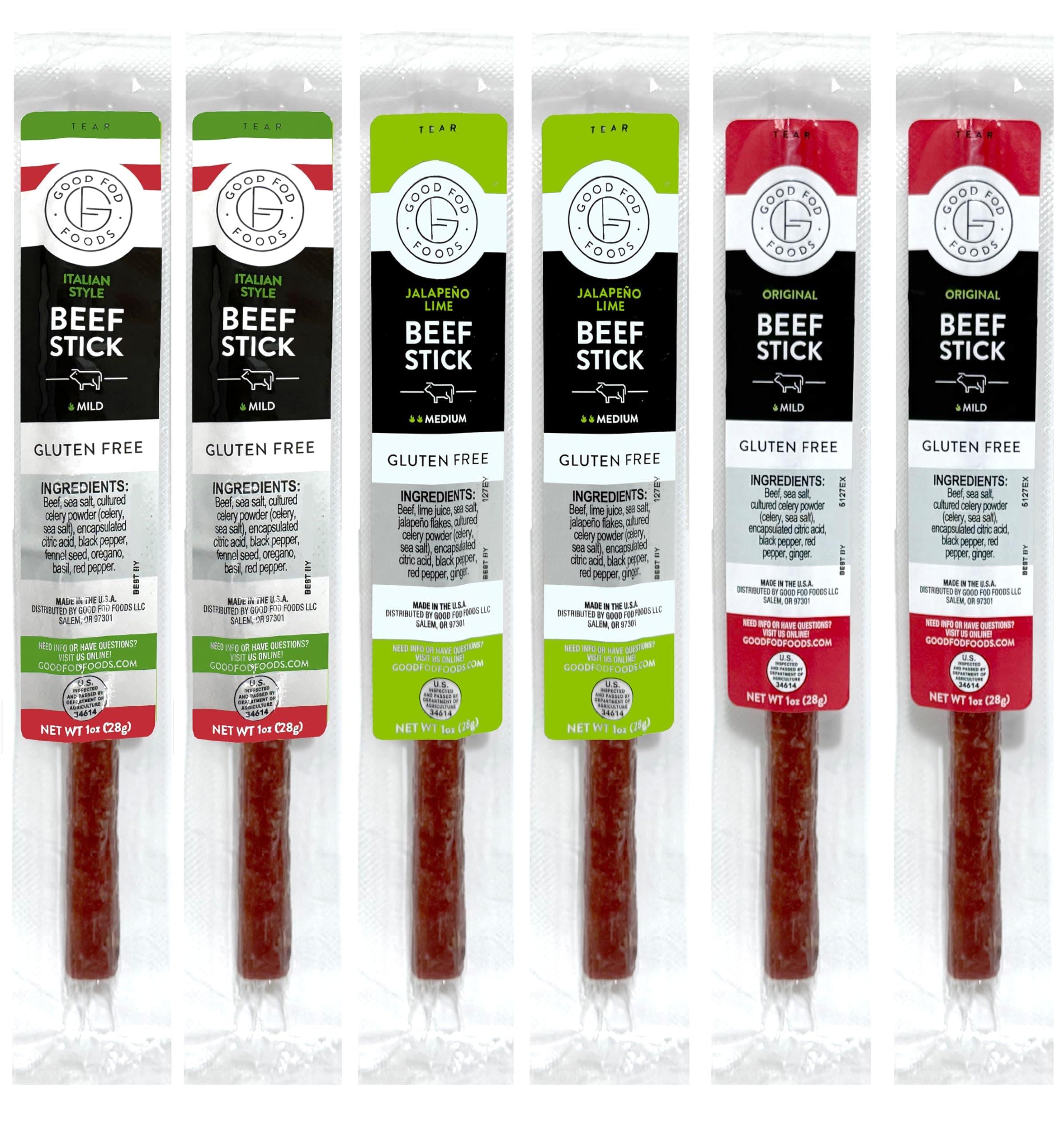 Good Fod Foods Meat Stick Variety Pack – Low FODMAP Snacks for a Healthy Gut, Zero Sugar Jerky Sticks, Keto Friendly, Gluten-Free Beef Sticks 1 Ounce (6 Pack)