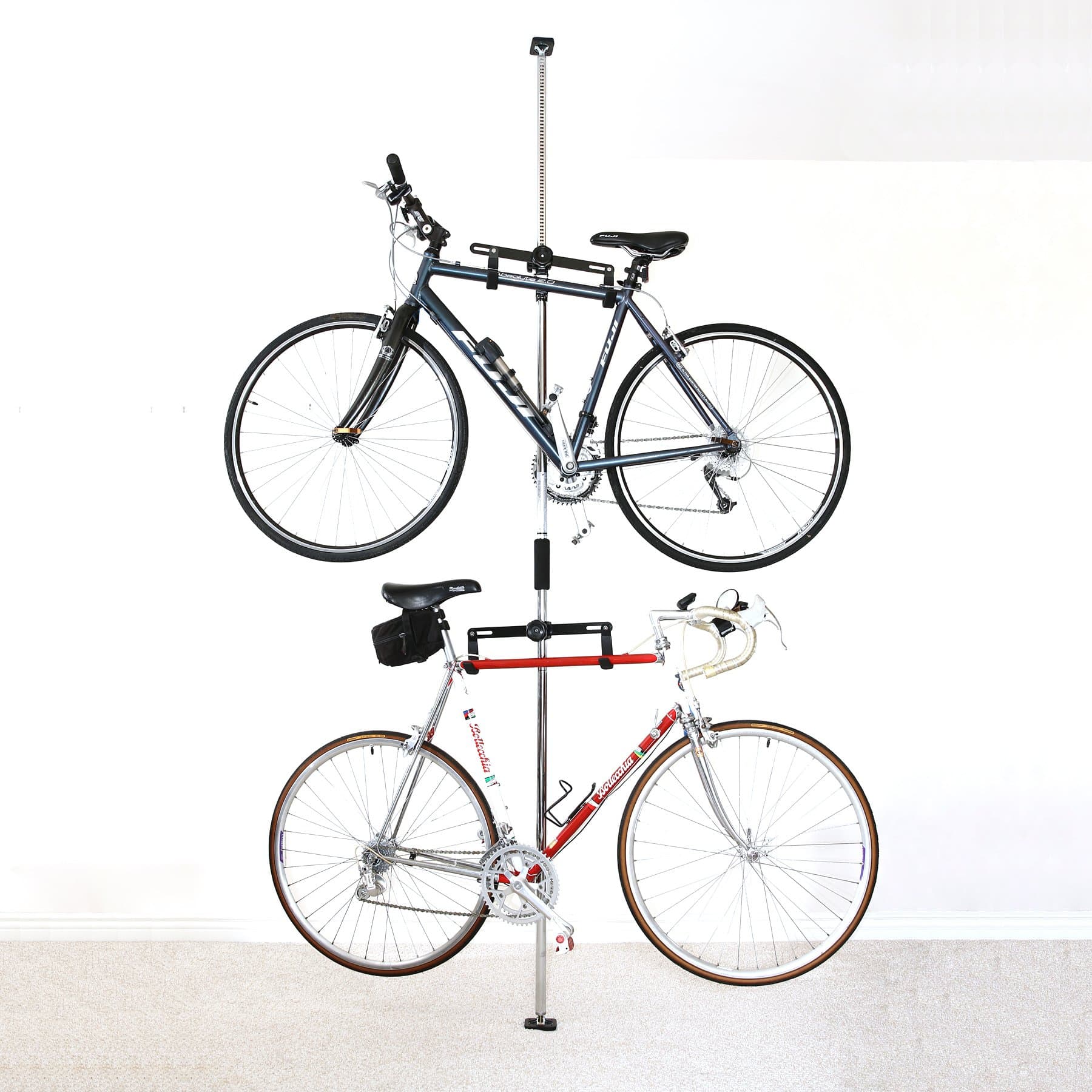 Dual Bike Storage Rack - Heavy Duty, Adjustable Q-Rack II with 80 Lbs. Weight Capacity - Vertical Floor Storage System for 2 Bikes - Ideal for Garage and Indoor Bicycle Storage - Chrome