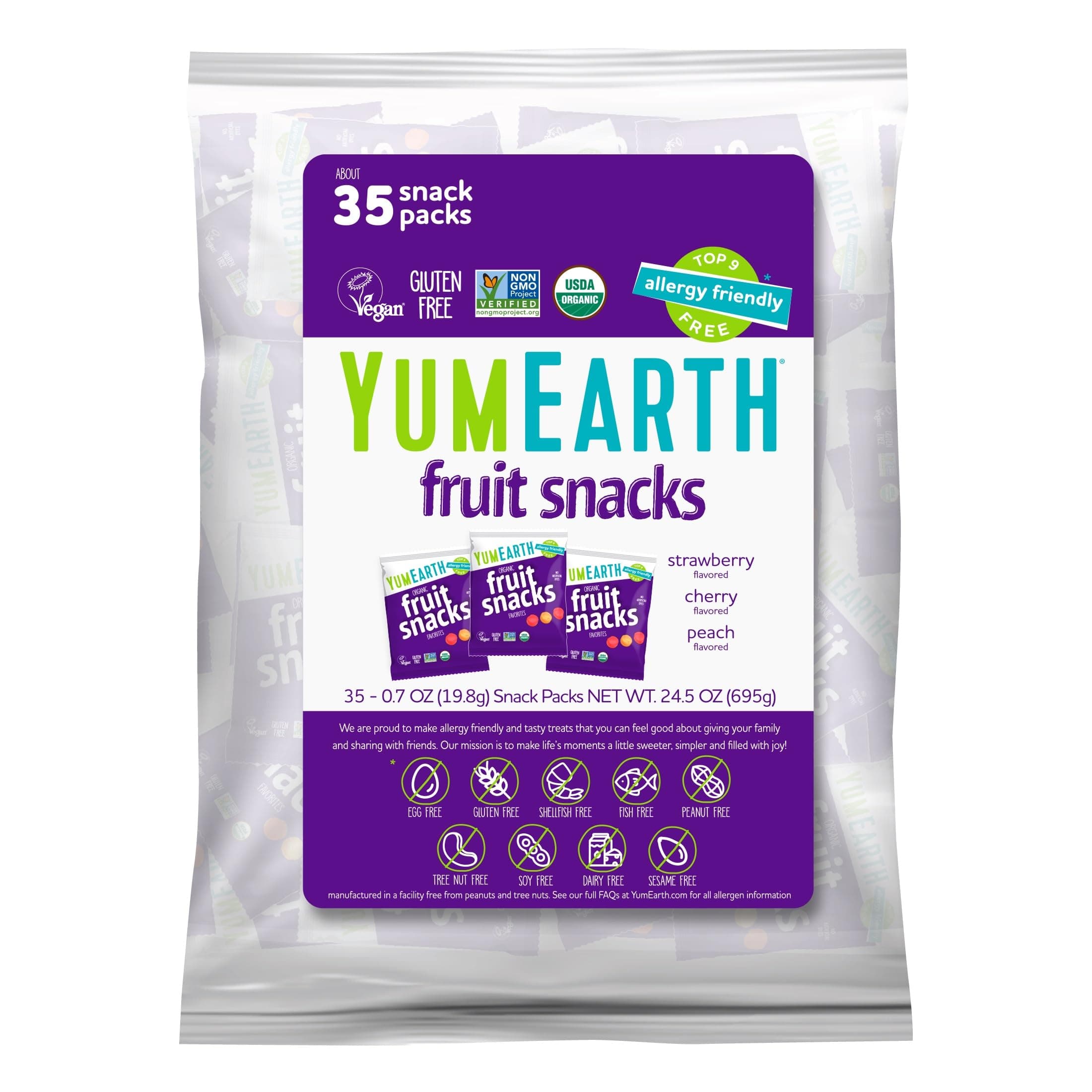 Organic Fruit Snacks (Pack of 35) - 0.7 Ounce Snack Packs, Allergy Friendly, Gluten Free, Non-GMO, Dye Free