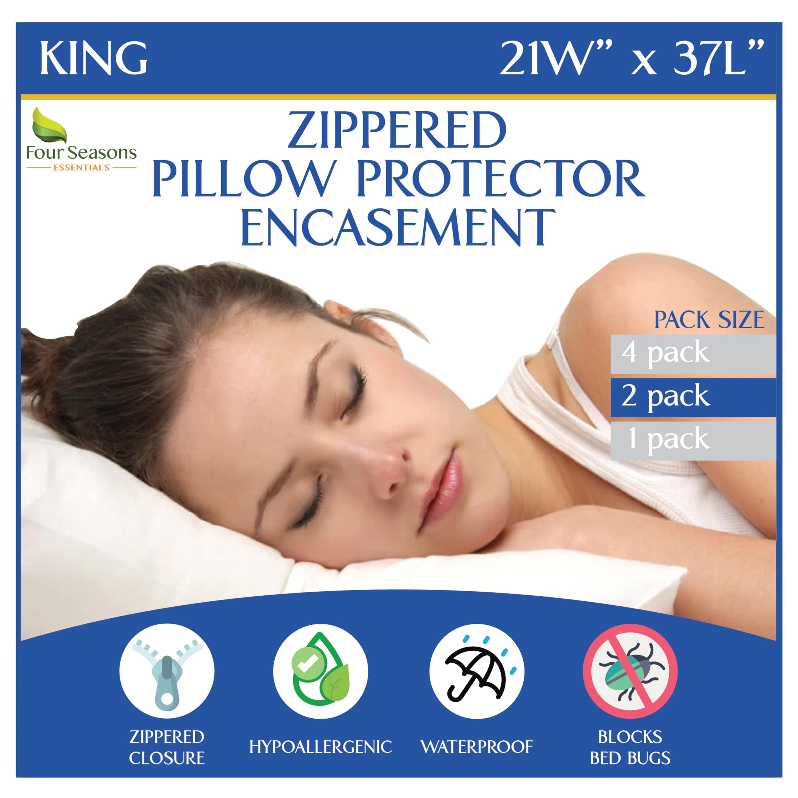 Waterproof King Pillow Protectors (Set of 2) – Zippered Pillow Cover Hypoallergenic Dust Allergy Proof Encasement