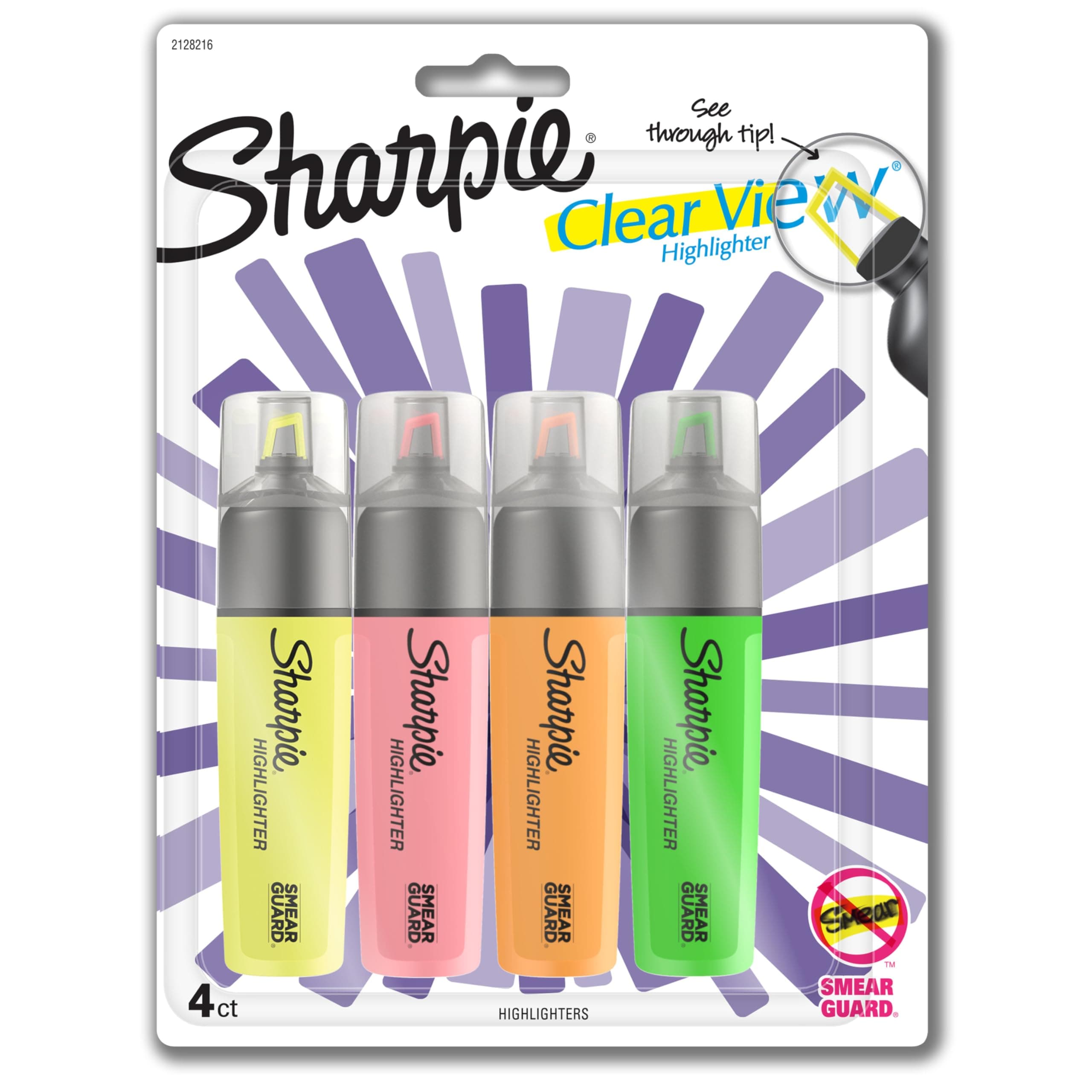 Clear View Highlighters, Chisel Tip, Assorted Colors, 4 Count