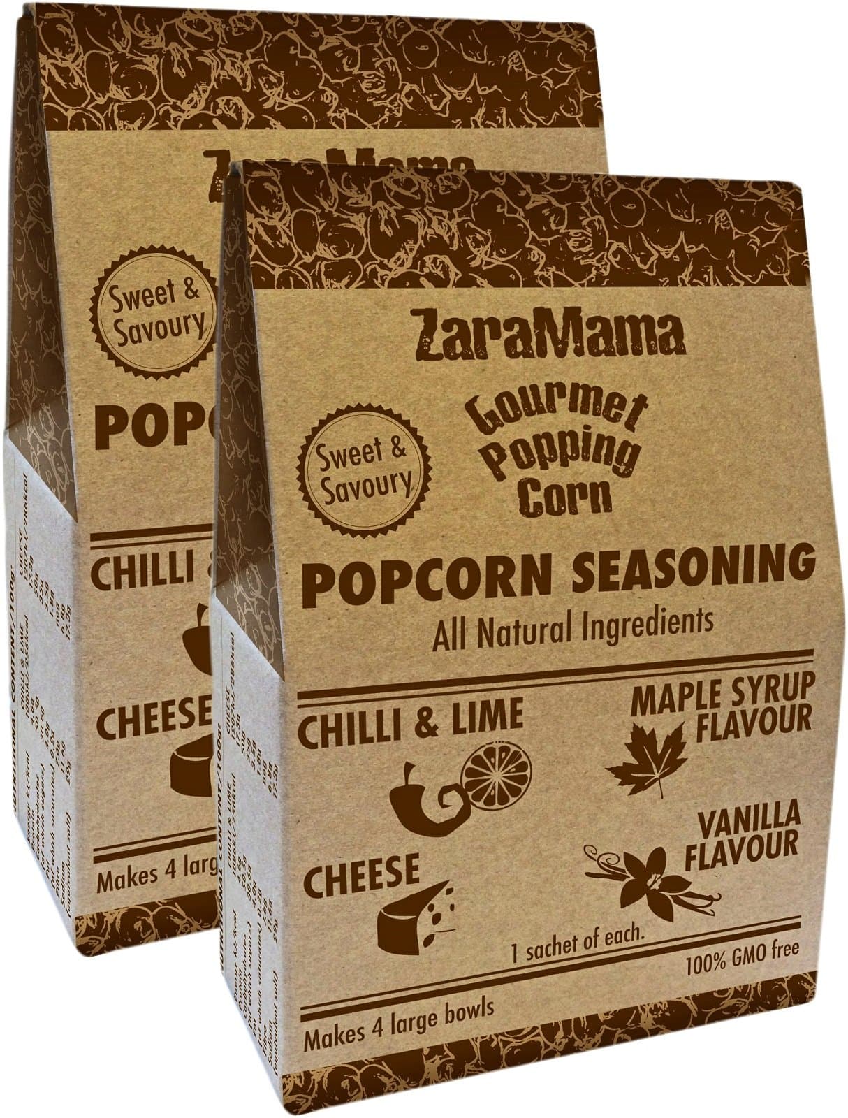 2 Packs of ZaraMama Gourmet Popping Corn - Popcorn Seasoning Selection - 4 Flavours