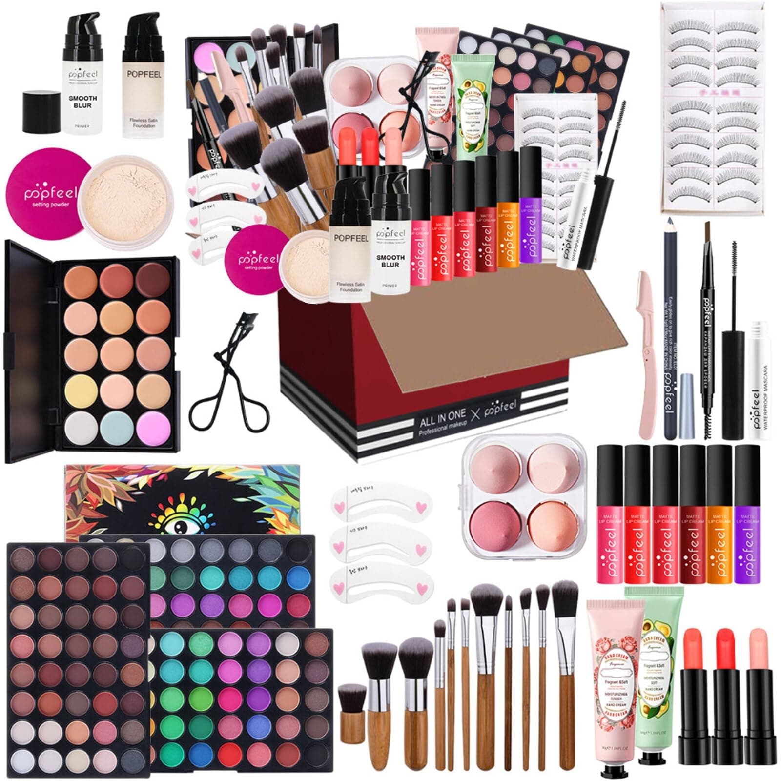 All-in-One Holiday Gift Surprise Makeup Set Essential Starter Bundle Include Eyeshadow Palette Lipstick Concealer Blush Mascara Eyeliner Face Powder Lipgloss Brush - Full Makeup Kit for Women
