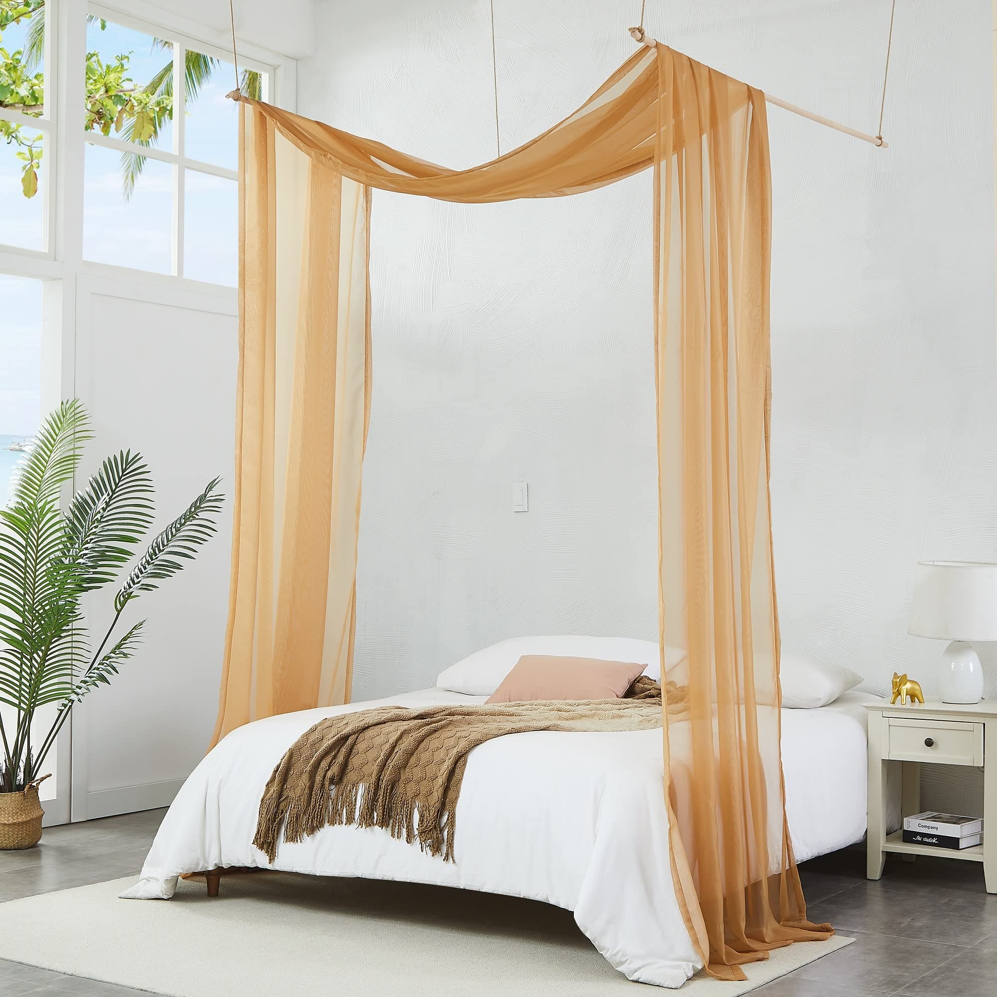 Warm Home Designs Caramel Gold Bed Canopy Curtains in 55 x 288 Inch Size. Our King Canopy Bed Curtains Work Great as Kids Canopy, Bed Scarf, Bed Curtain or to Enhance Bed Decor. BC Gold 288"