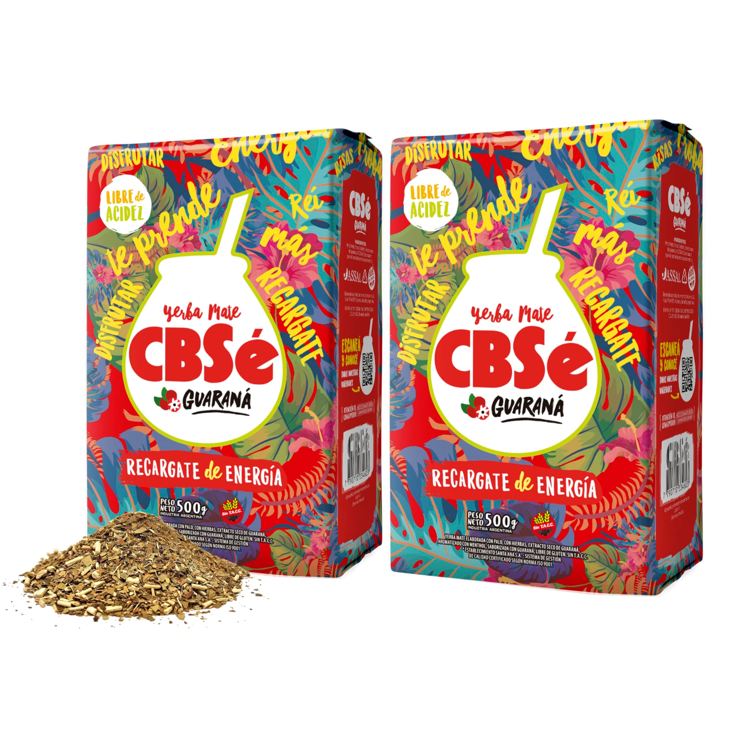 CBSé Yerba Mate Energía (Guaraná) – 2-Pack, 500 g (17.6 oz) Each, Flavored Loose Leaf Yerba Mate with Guaraná, Naturally Caffeinated, Gluten‑Free
