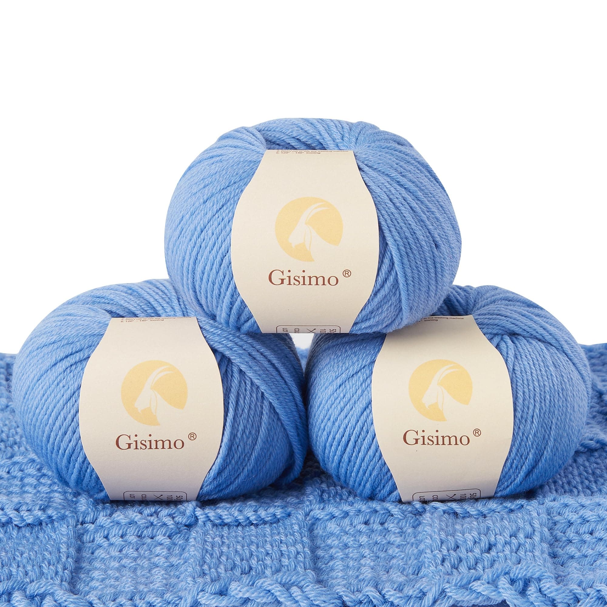 100% Merino Wool Yarn, 6-Ply Luxurious and Soft Yarn for Hand Knitting & Crocheting, 1.76 OZ/50g, 127 yds/116 Meters (Blue, 3 Balls)