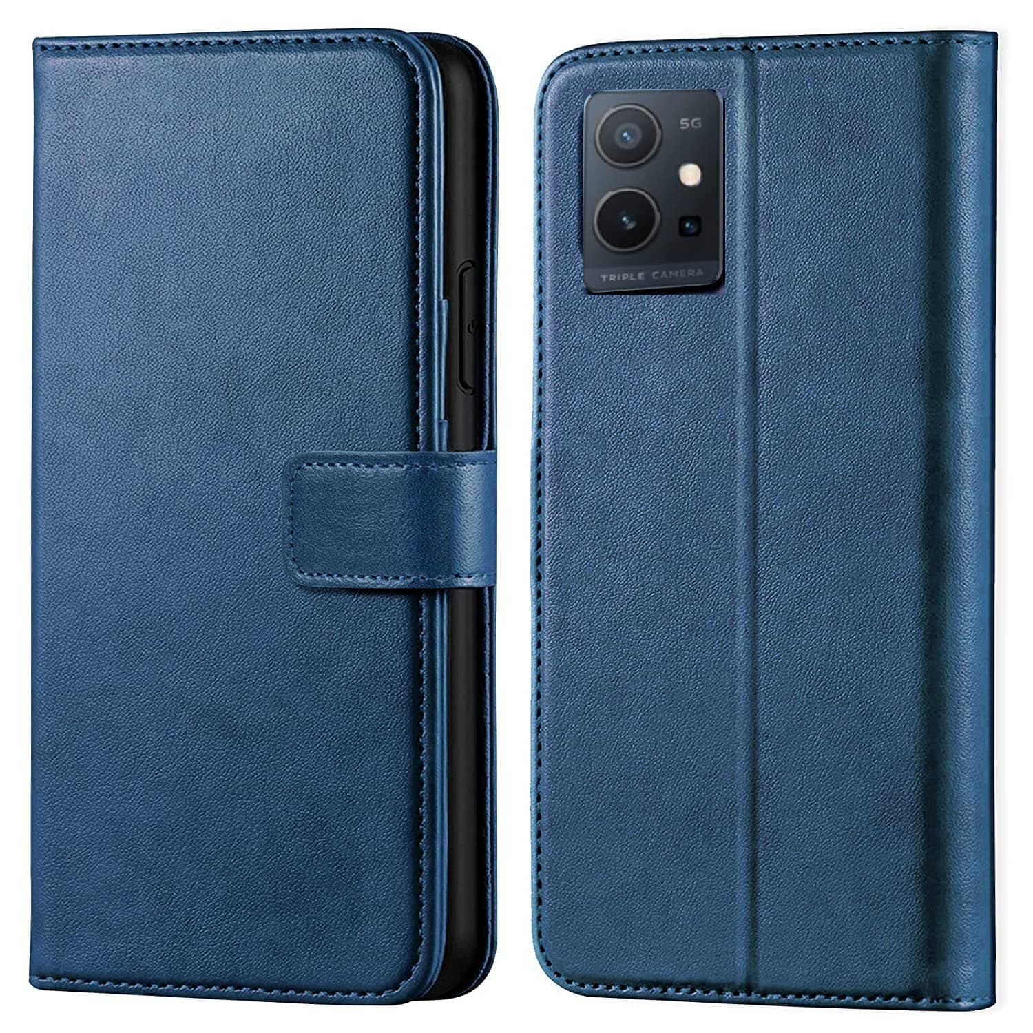 ClickAway Flip Cover for Vivo Y55 5G |Inside Pockets & Inbuilt Stand | Wallet Style Back Case | Magnet Closure (Blue) (Please Check Your Phone Model Before Buying
