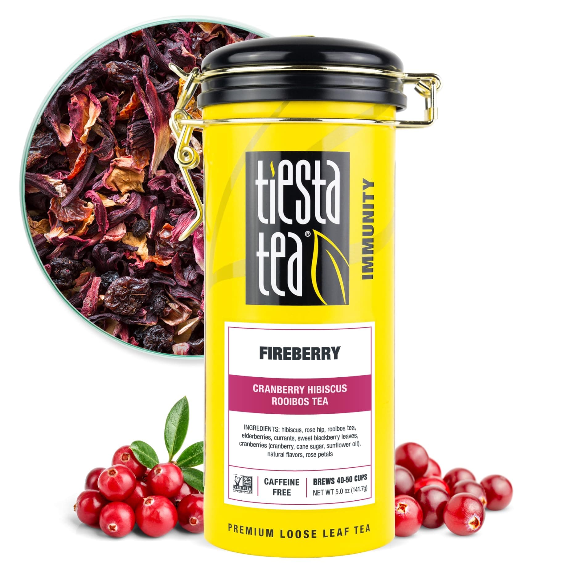 Cranberry Hibiscus Rooibos Tea, Fireberry | Loose Leaf | Herbal Blend with Hibiscus, Cranberry, Currants, Rooibos | Brew Hot or Iced | 50 Cups in Resealable Pouch | 5 Ounce