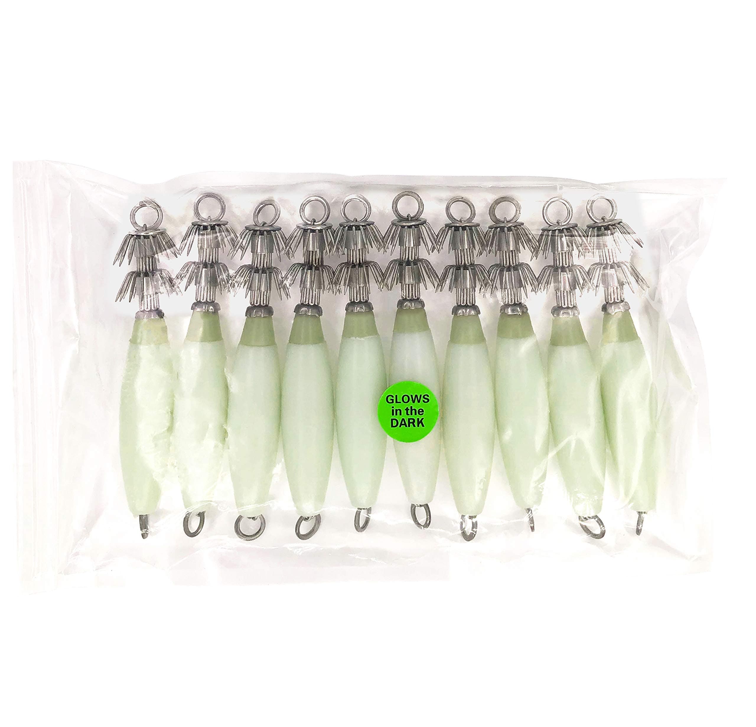 4.25" Squid Jigs, 30 Pcs Glow-in-The-Dark for Night Fishing, Swivel Hook Assembly, Ideal for Catching Squid & Cuttlefish