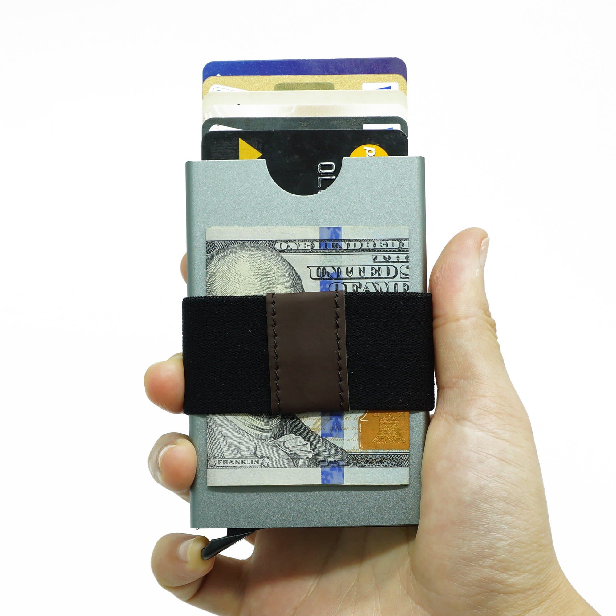 Smart Minimalist Wallet Slim RFID Blocking Credit Card Holder Pop Up Design For Mens/Womens (Gray)