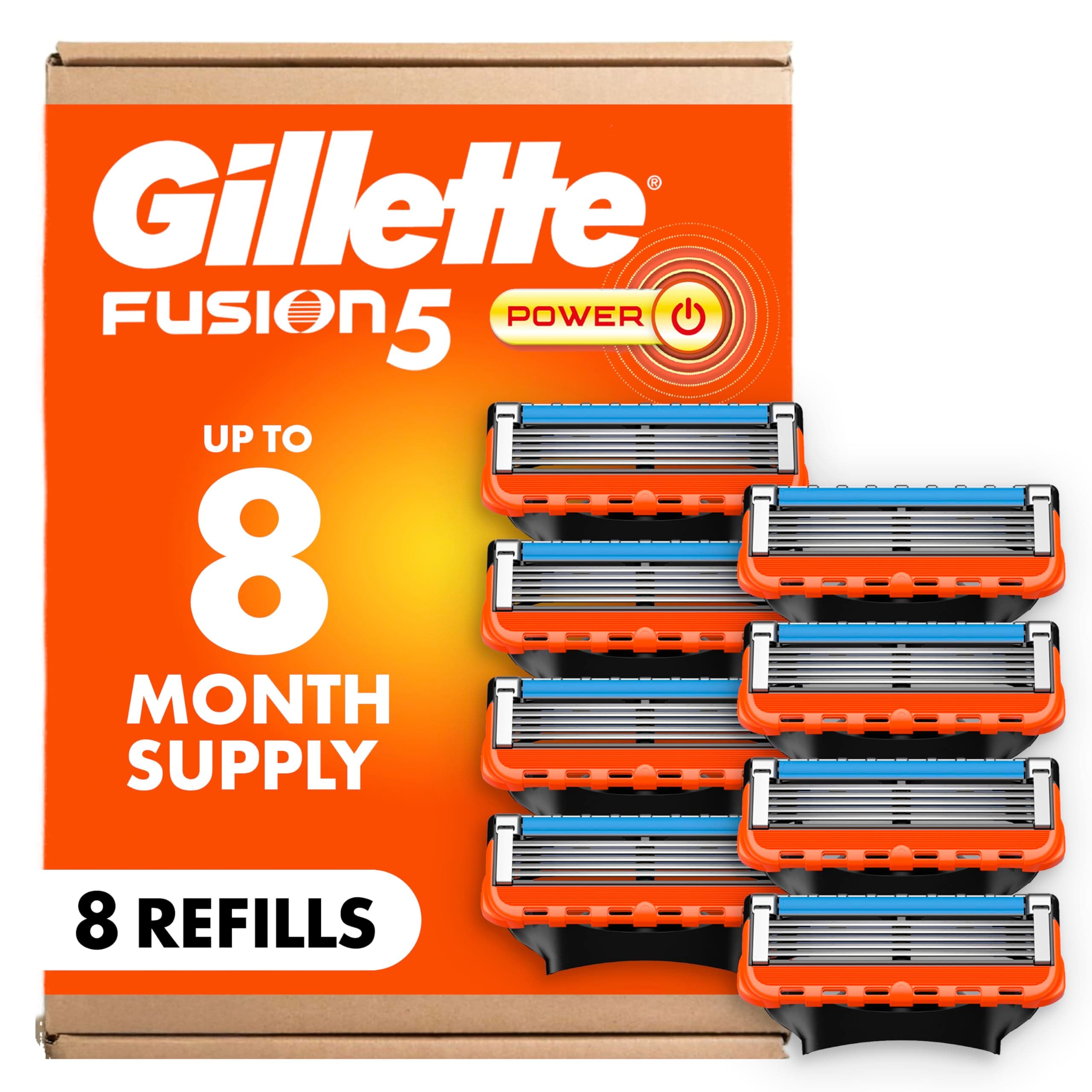 Fusion5 Power Razor Blade Refills, 8 Count, Lubrastrip for a More Comfortable Shave for Men