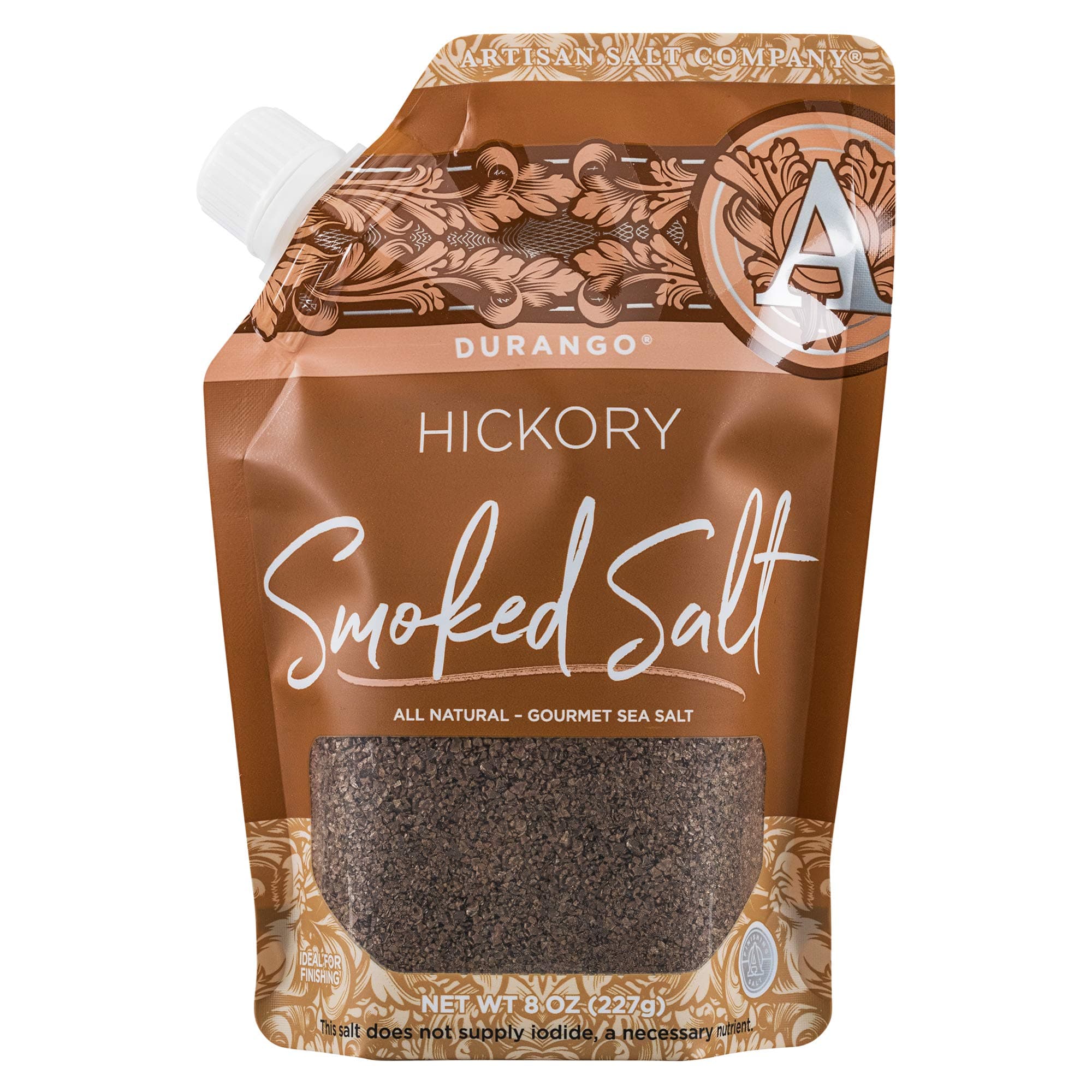 SaltWorksArtisan Salt Company Durango Hickory Smoked Sea Salt, Pour Spout Pouch, 8 Ounce