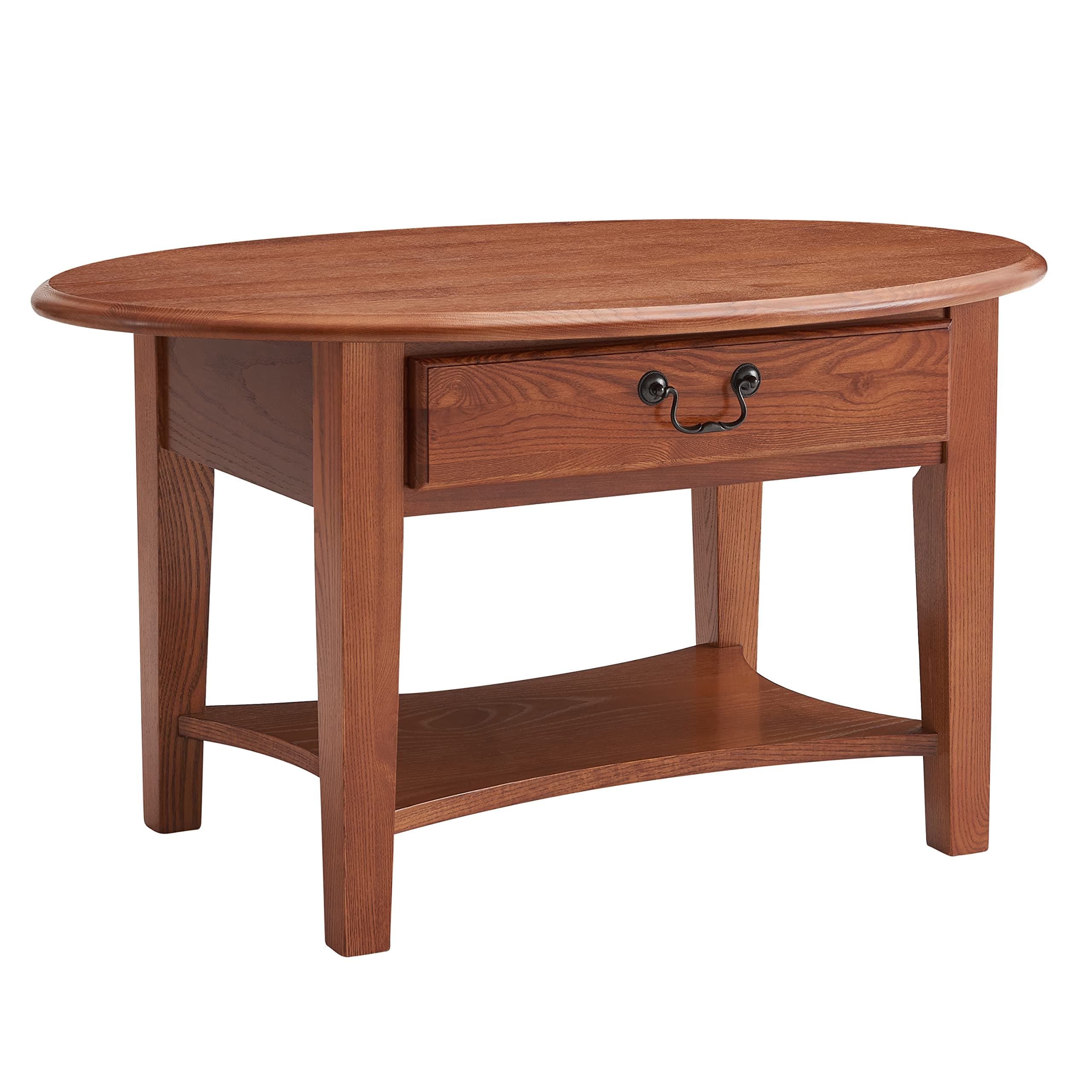 Leick Furniture Home Favorite Finds Oval Coffee Table with Storage Drawer and Hand Applied Finish, Medium Oak