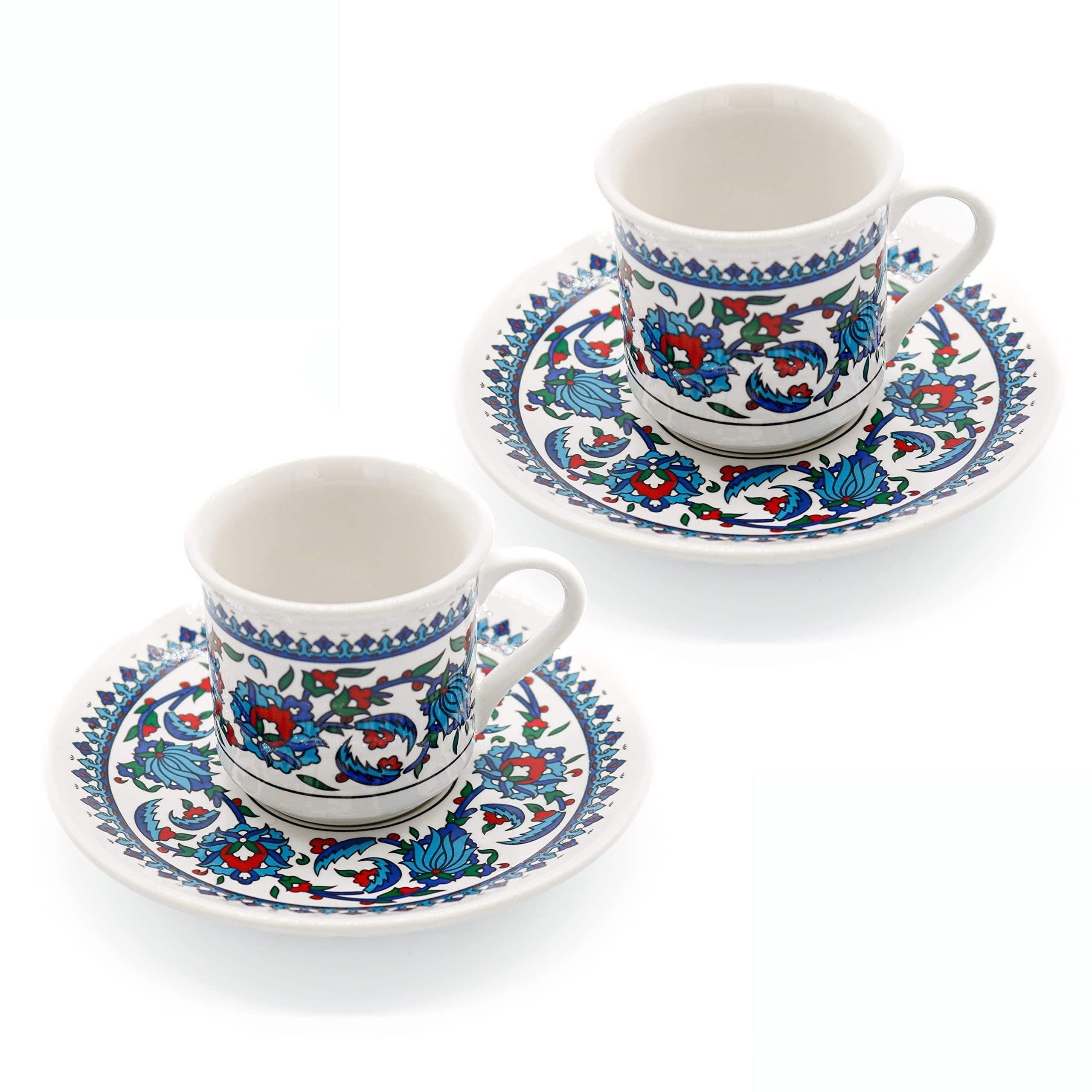 Turkish Coffee Cup Set - Turkish Coffee Cups Set of 2 with Saucers and Cup Holder for Home Office, Ceramic Keeps Coffee Warm, Dishwasher-safe, Create happy times with the patterned coffee mug set.