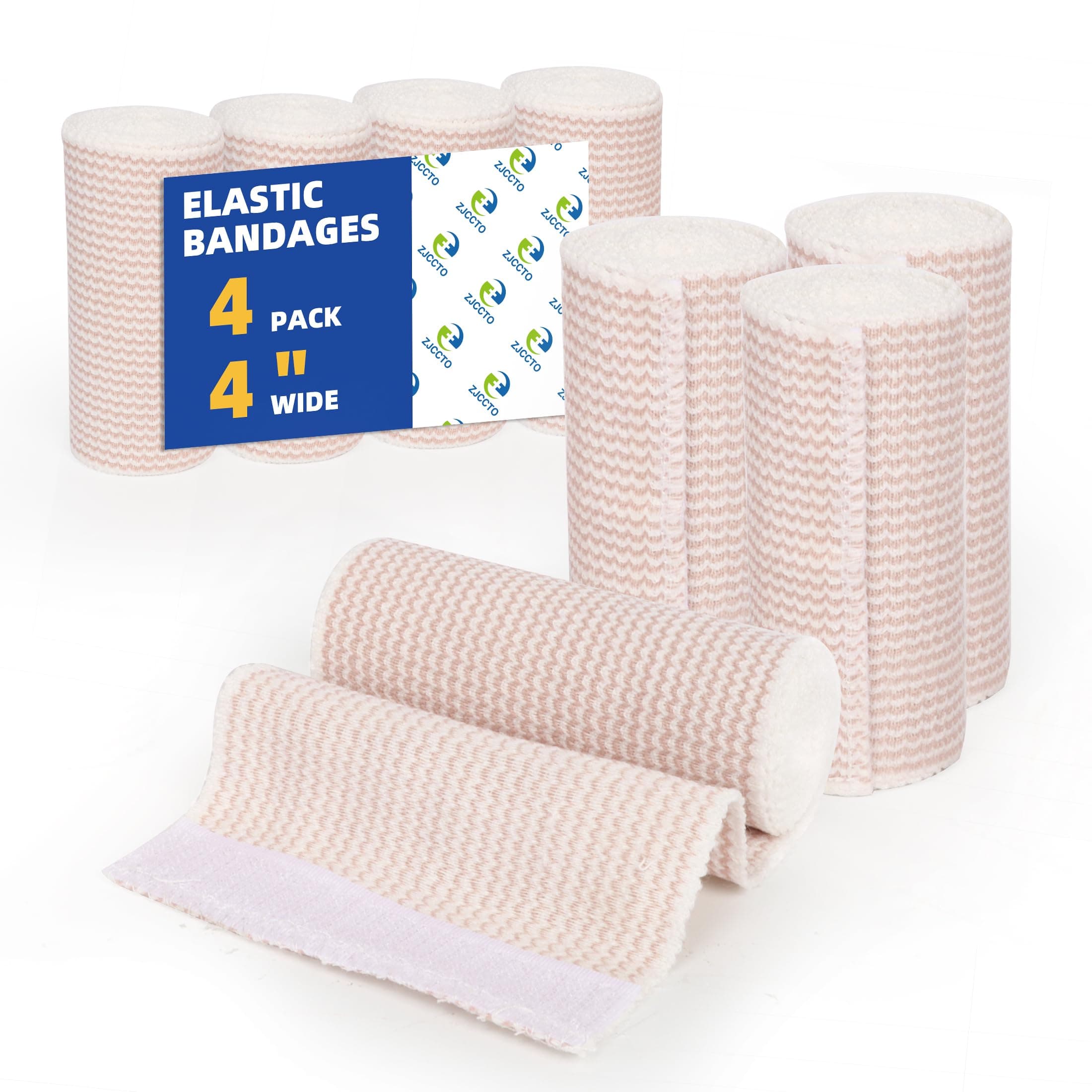 4 Pack Elastic Bandage Wrap | 4" Wide Medical Bandage Wrap with Hook-and-Loop Fasteners on Both Ends Compression Wrap for Wounds Latex Free Stretch Bandage for Foot Arm Hand Ankle Injury
