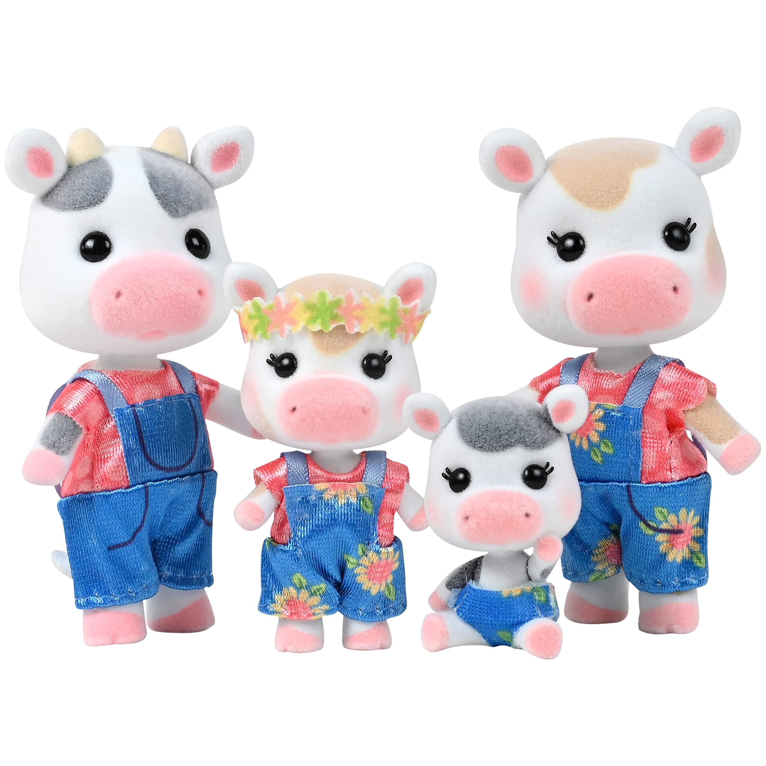 The Cloverberrys Cow Family, 4 Miniature Doll Figures, Small