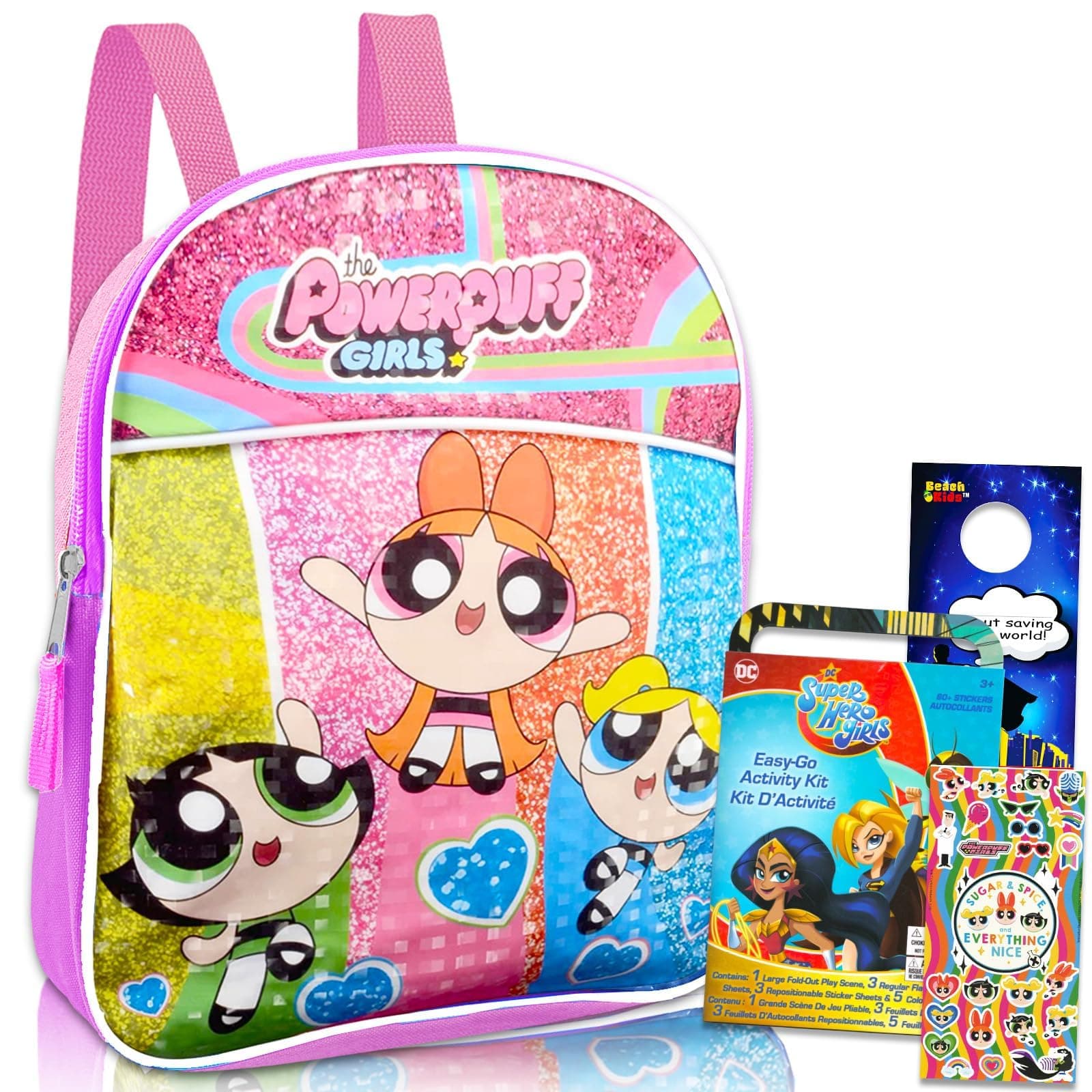 Powerpuff Girls Mini School Backpack ~ 3 Pc Bundle With 11" Powerpuff Bag For Girls, Toddlers, Kids With Superhero Stampers, Coloring Pages, And More | Powerpuff Girls School Supplies