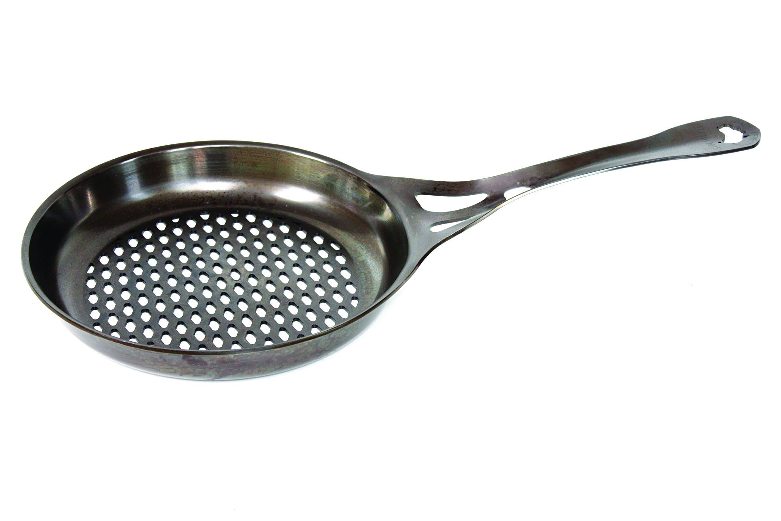 AUS-ION Open Flame Perforated Skillet, 10" (25cm), Smooth Finish, 100% Made in Sydney, 3mm Australian Iron, Commercial Grade Cookware