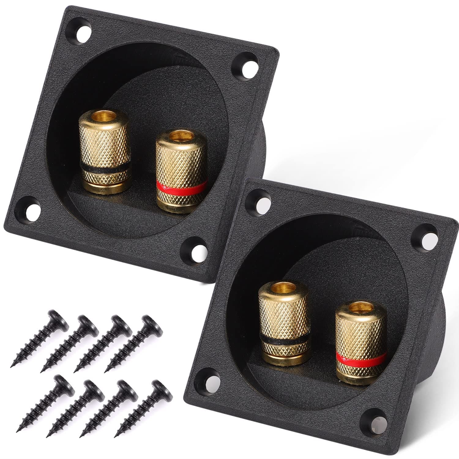 Facmogu 2 PCS Speaker Box Terminal Binding Post, DIY Home Car Stereo Screw Cup Connectors, Round Spring Cup Subwoofer Plugs 2-way Square A18006