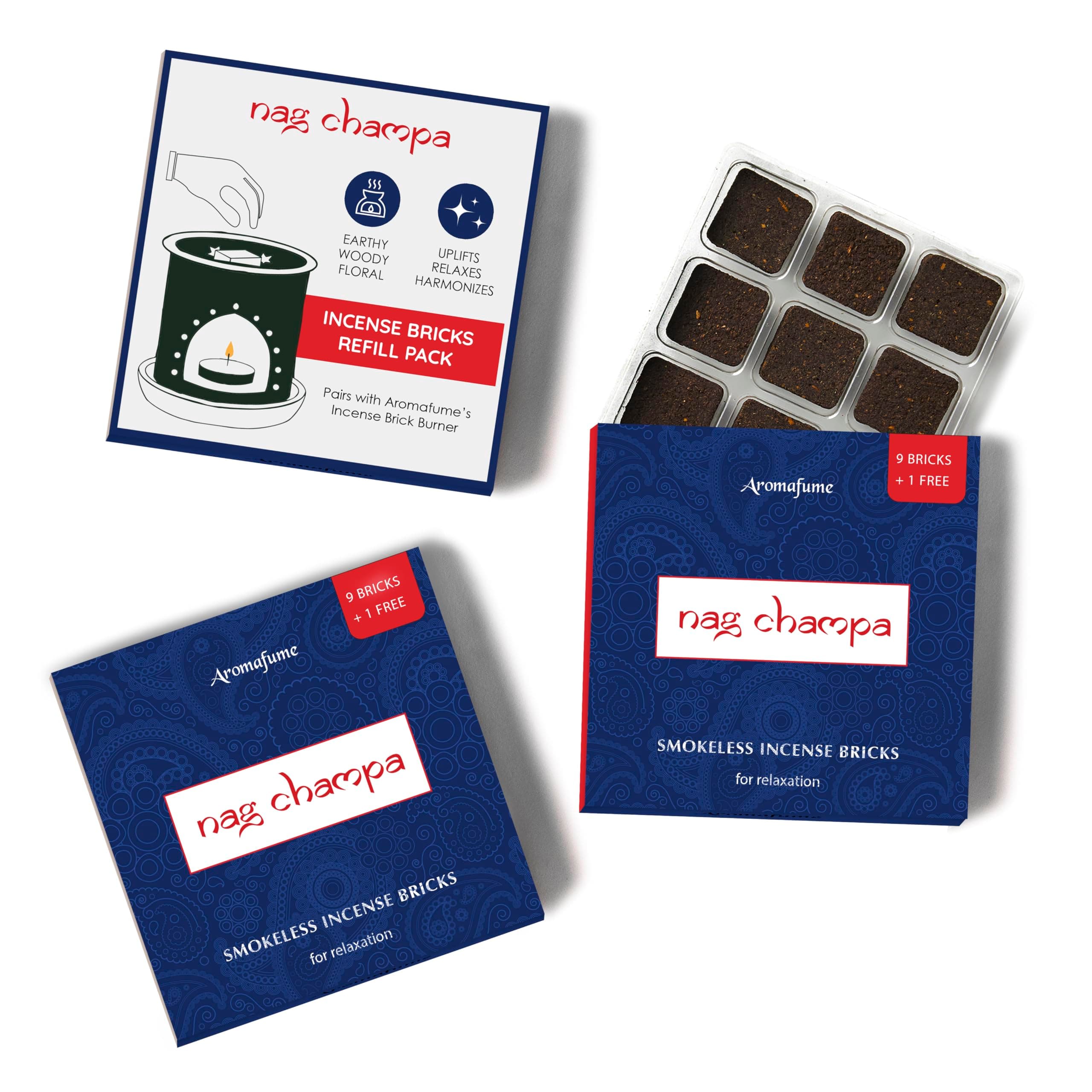 Nag Champa Incense Bricks Refill Pack (3 x 9 Bricks) by Aromafume | Ideal for Spirituality | Made with Sandalwood, Jasmine, Ylang Ylang & Champa flower | Low Smoke, Non-toxic Incense Bricks