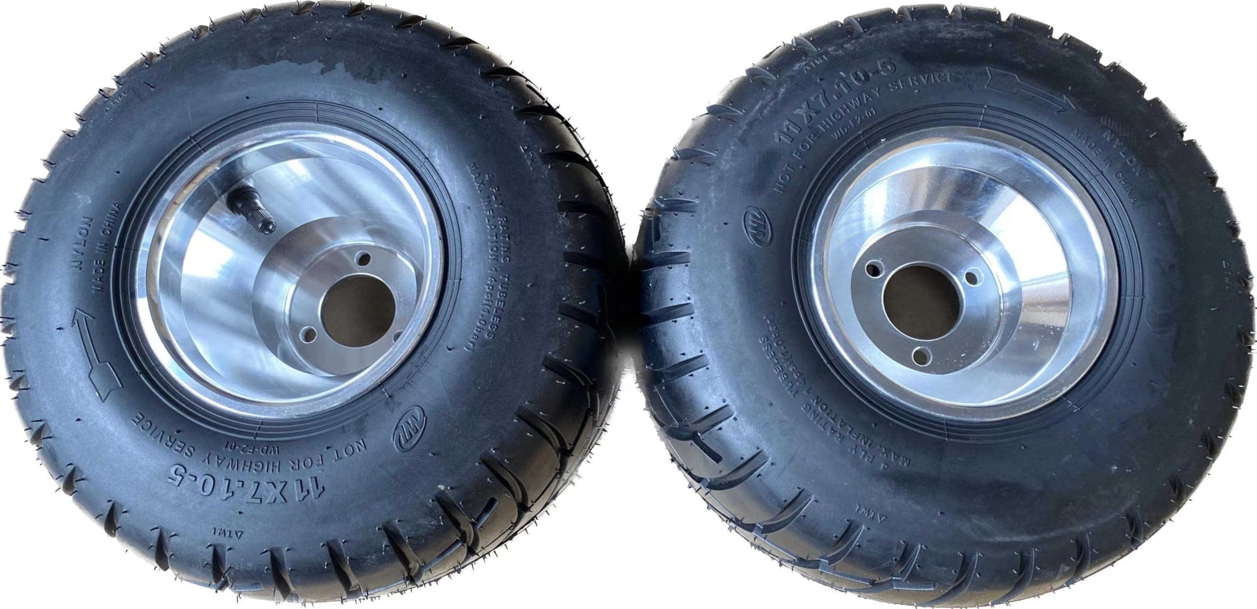11"x7.1-5” Go Kart Rear Tires with 3 holes Rims, 2 PCS wheels in packing,Go Kart unique tread pattern increase the whole tire surface effect