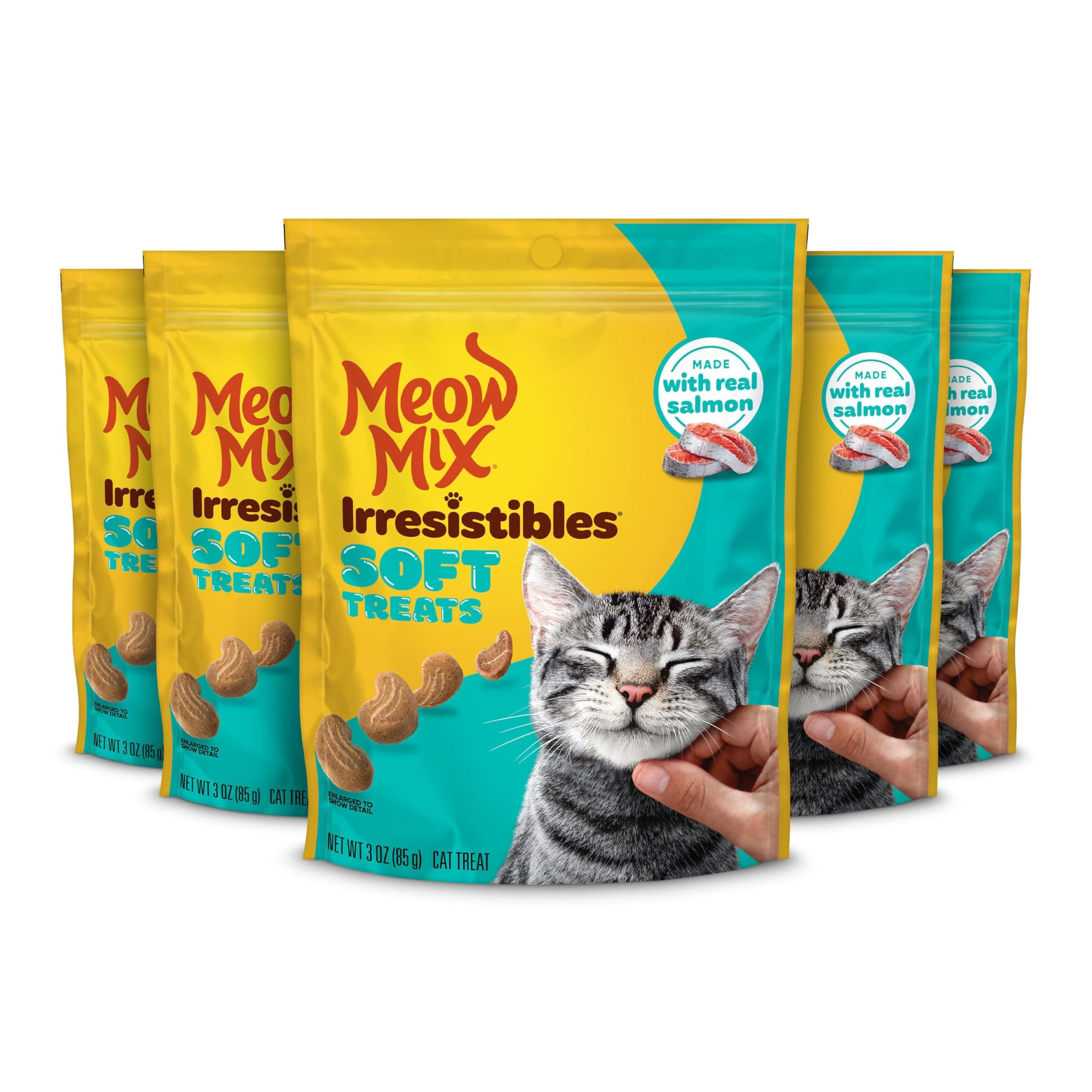Meow Mix Irresistibles Soft Cat Treats Made With Real Salmon, 3 Oz. Pouch (Pack of 5)