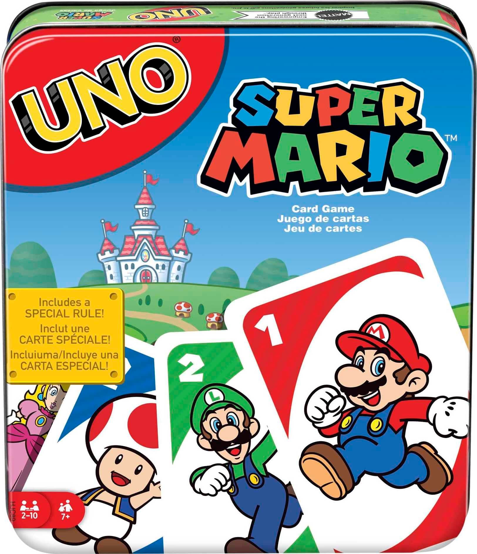 Mattel Games UNO Super Mario Card Game, Video Game Themed Travel Game in Collectible Storage Tin with Special Rule (Amazon Exclusive)