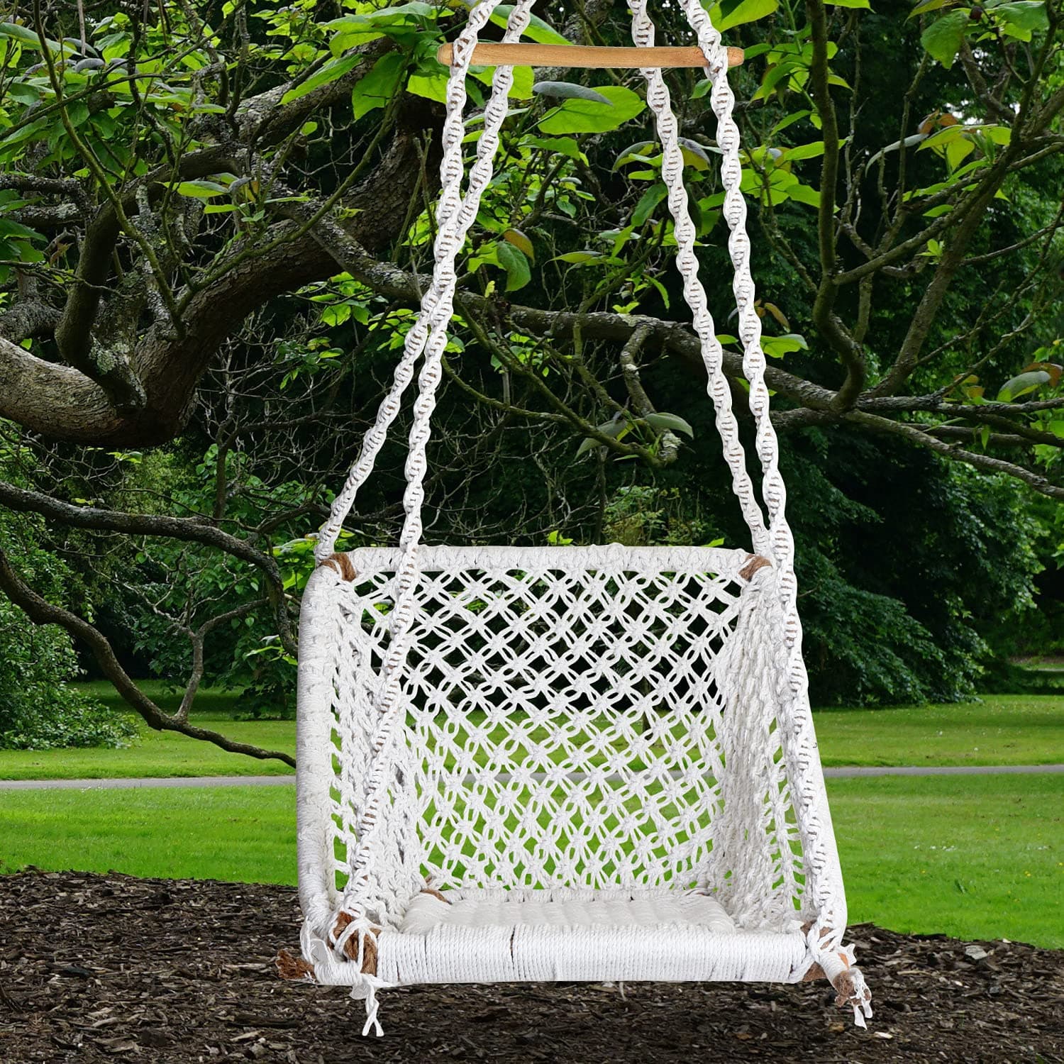 Halder Jute Regular Indoor Outdoor Square Hanging Swing Chair (Cotton, White, 150 * 65 * 72 cm)