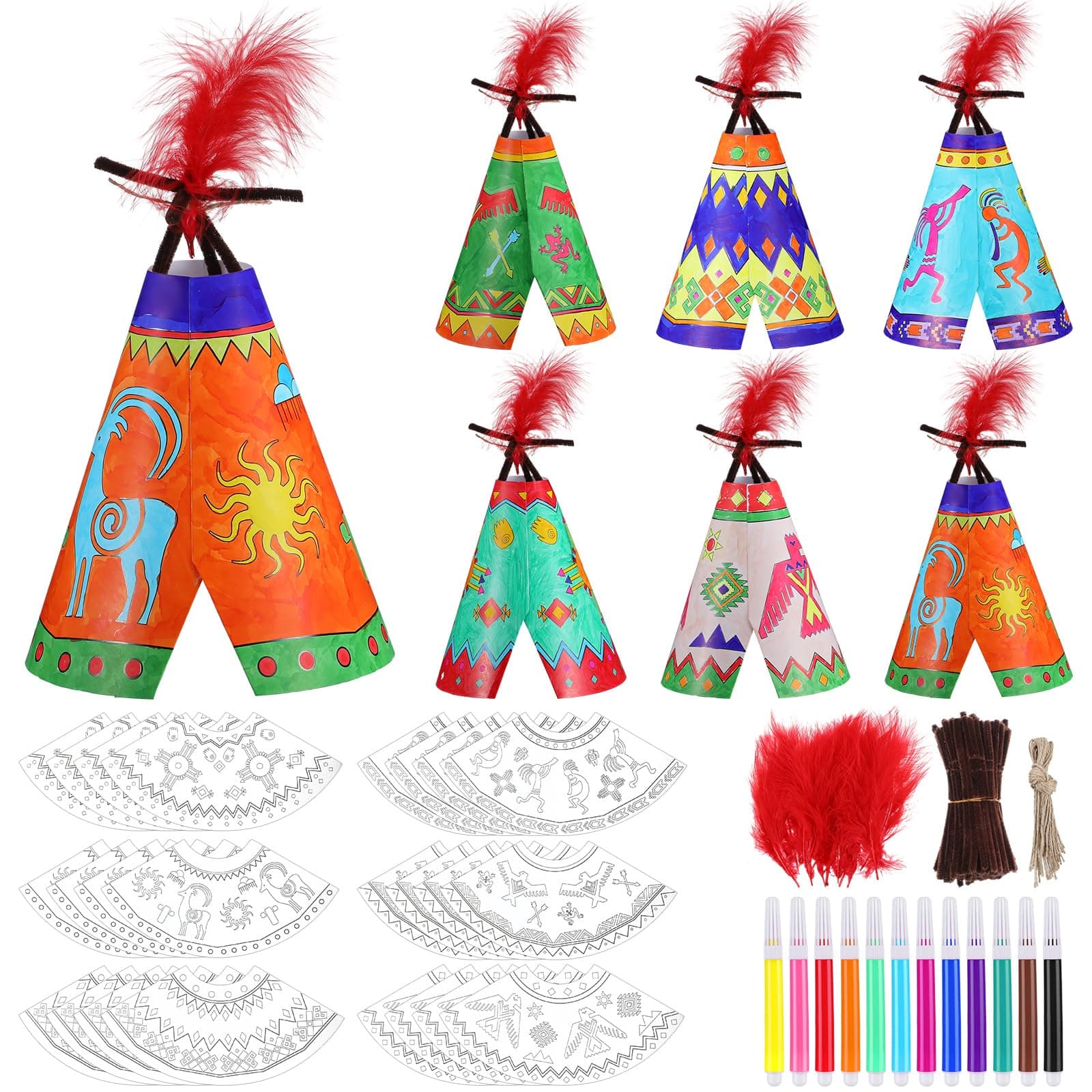 24 Set Native American Heritage Month Paper Crafts Kits for Kids Color Your Own Tee Pee Native American School Projects USA Craft for Us History Month Educational Classroom Supply