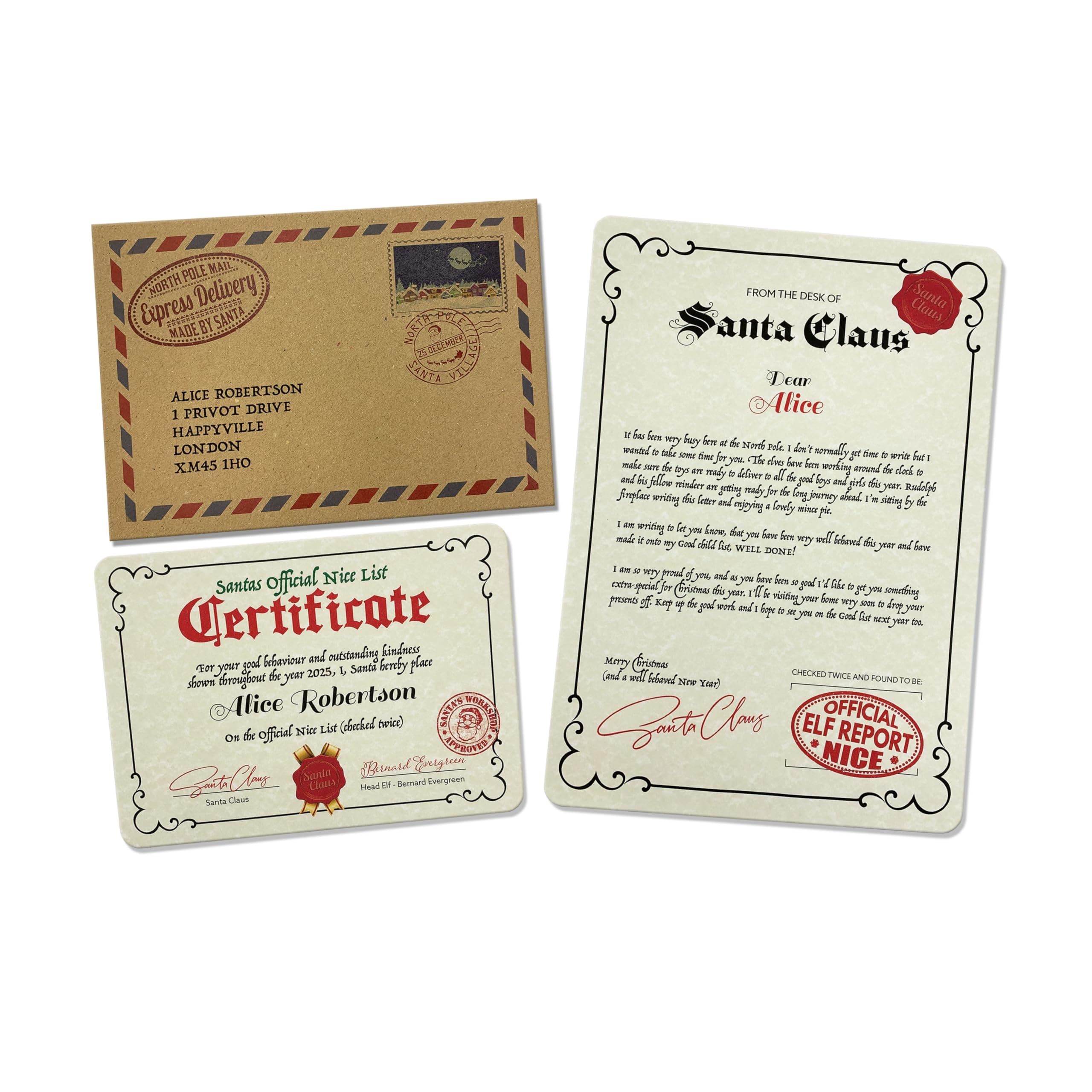 Personalised Letter and Certificate from Santa Claus Father Christmas Any Name Boy Girl Xmas Good List