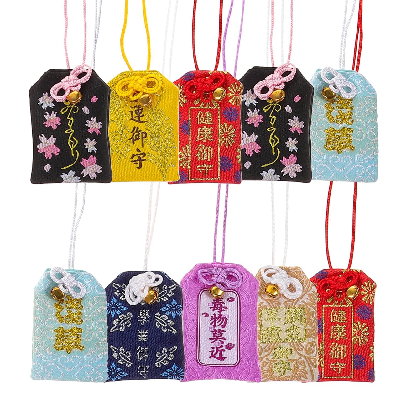 10pcs Japanese Omamori Amulets Good Luck Charms Blessing Lucky Hanging Sachets for Blessing Health Fortune Wealth Success (Assorted Color)