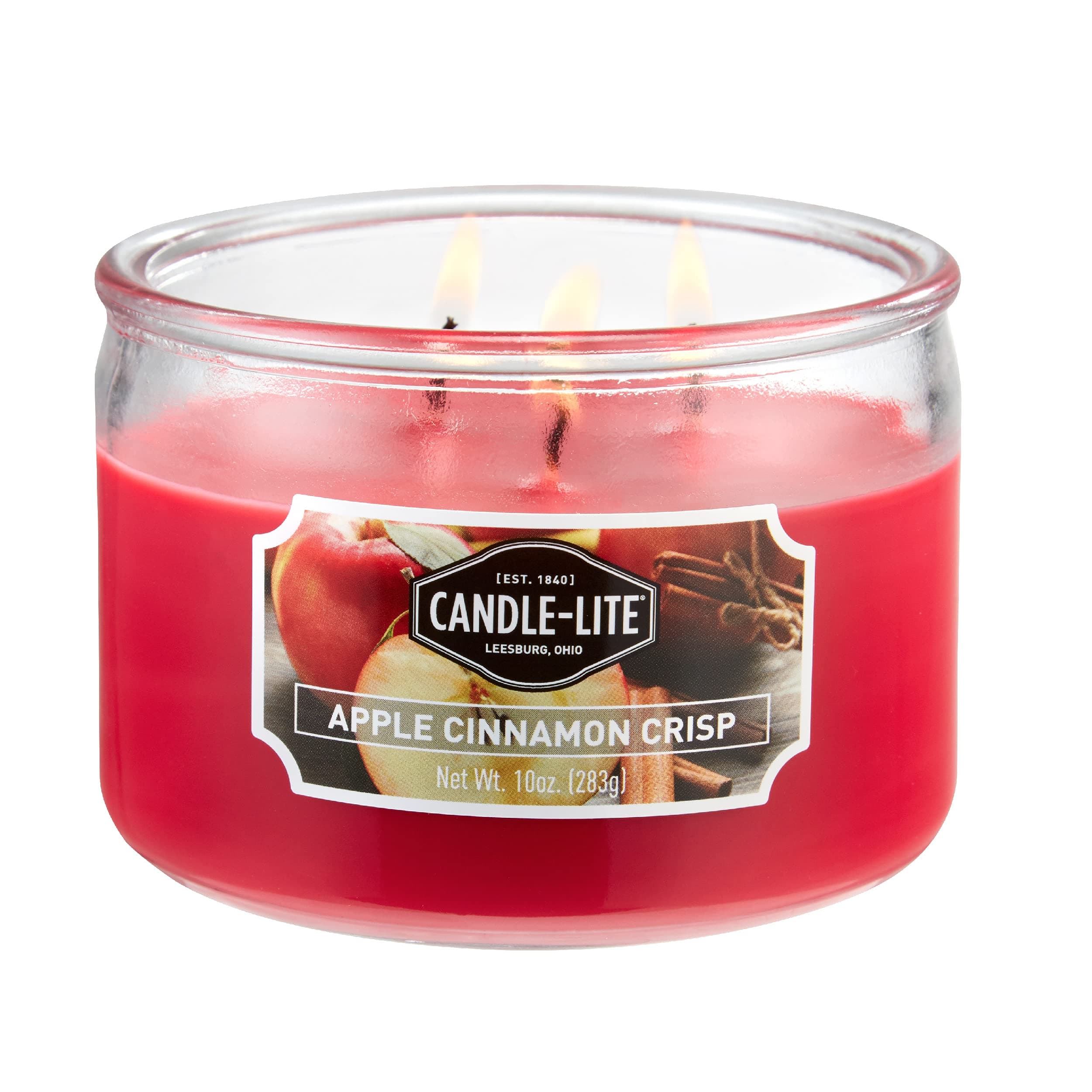 Scented Candles, Apple Cinnamon Crisp Fragrance, One 10 oz. Three Wick Aromatherapy Candle with 20-40 Hours of Burn Time, Red Color