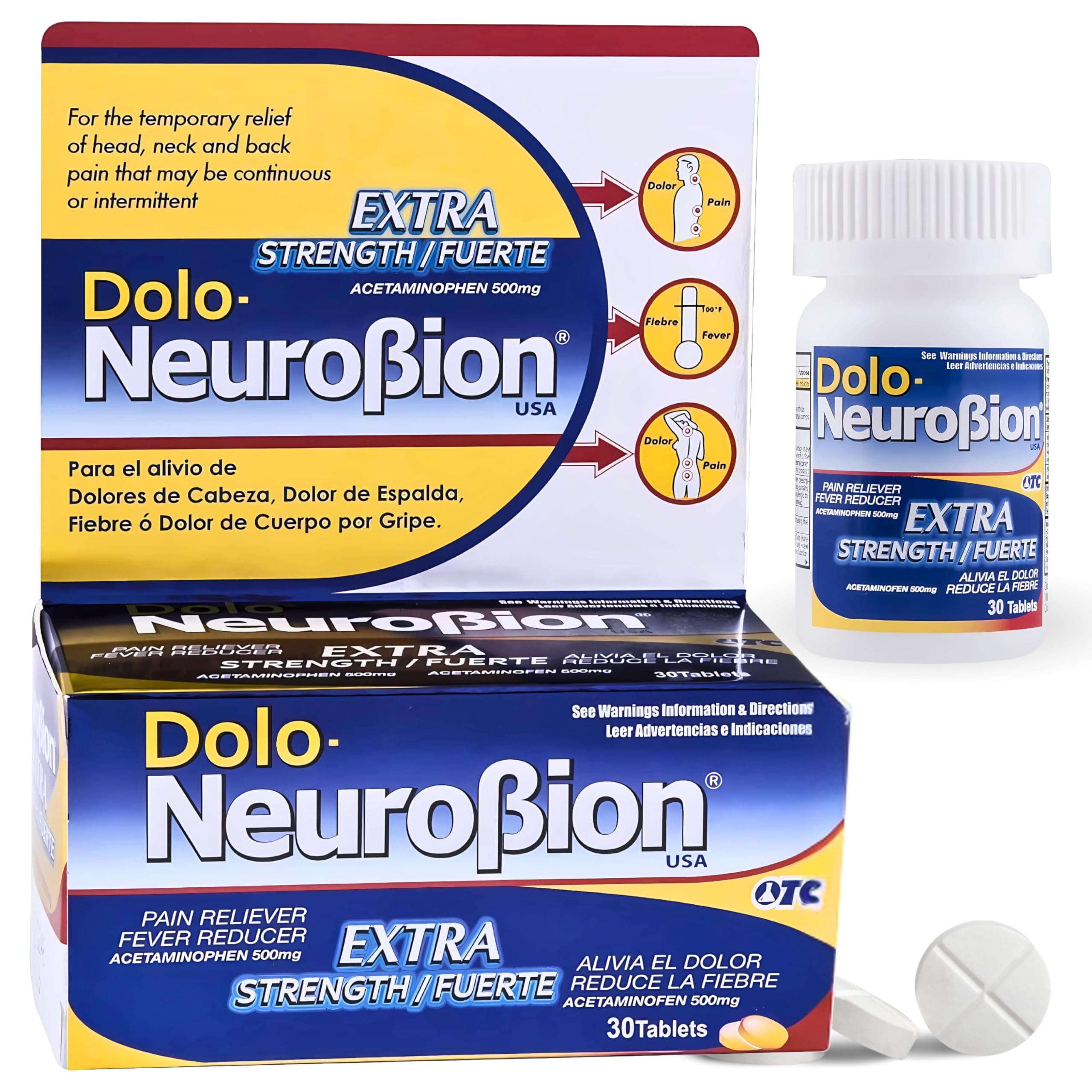 Dolo Neurobion 30 Tablets - Pain Reliever, Fever Reducer, Extra Strength, Fuerte, Alivia el Dolor, Reduce la Fiebre