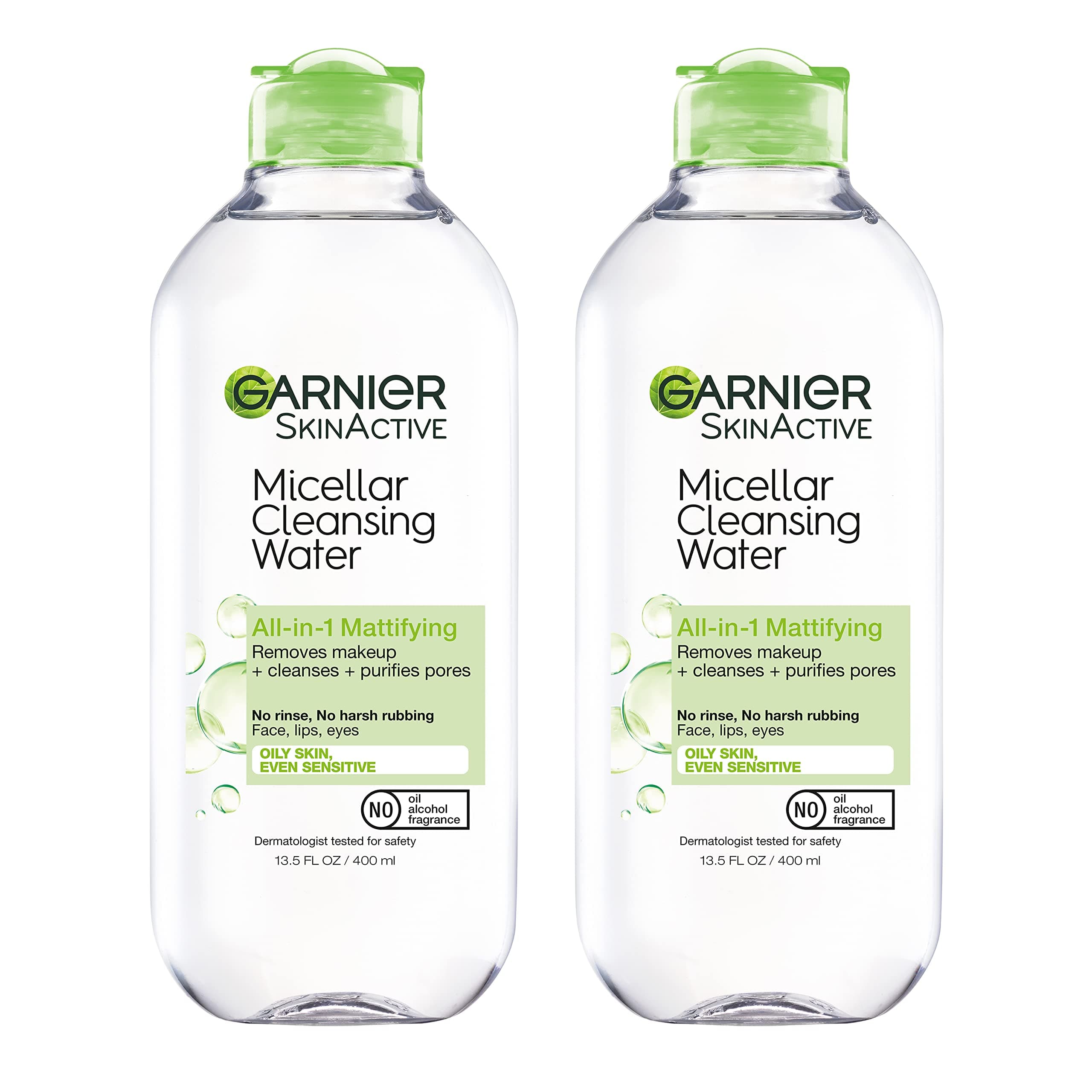 Garnier SkinActive Micellar Water for Oily Skin, Facial Cleanser & Makeup Remover, 13.5 Fl Oz (400 mL), 2 Count (Packaging May Vary)