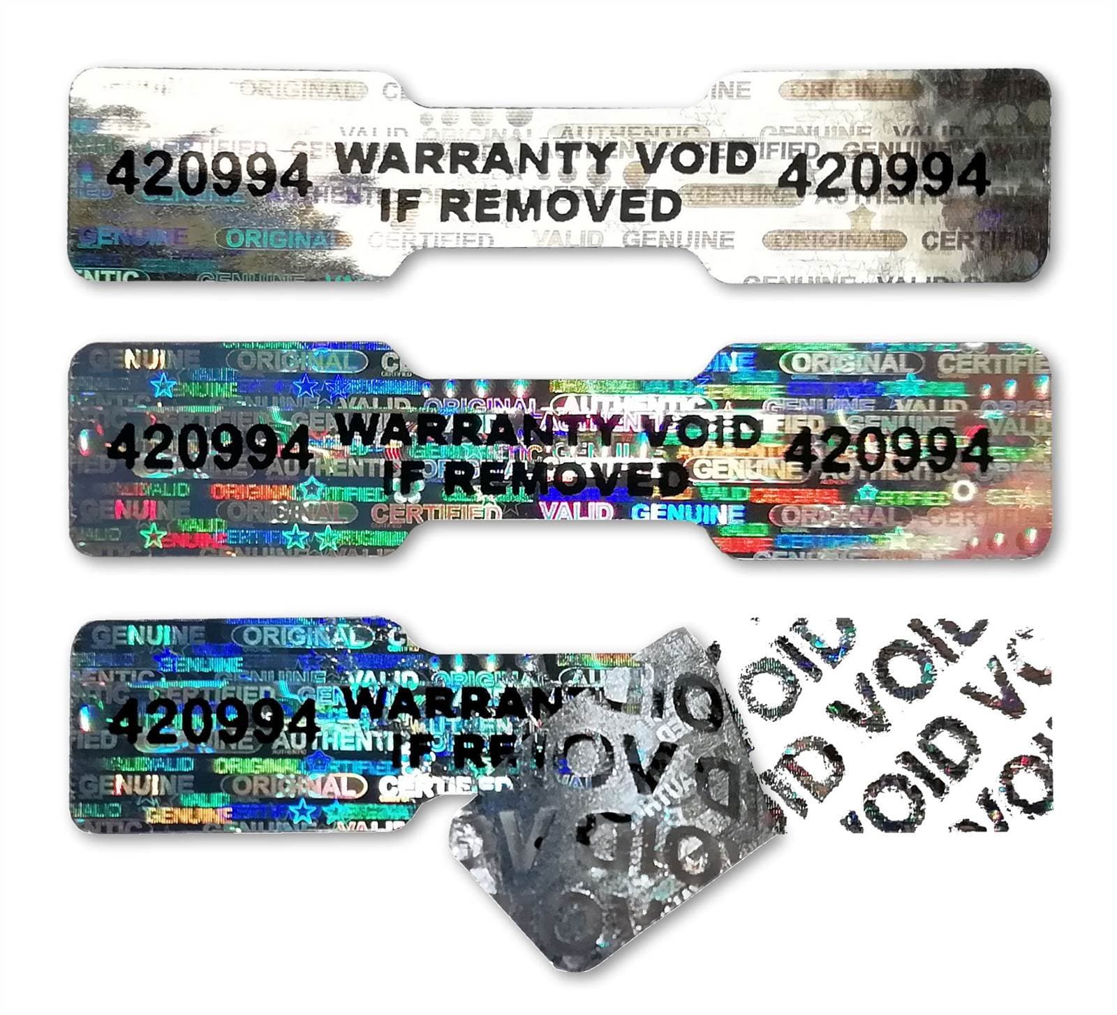 DOGBONE/Dumbell Hologram Numbered Stickers, 45mm x 10mm, Silver Labels, Tamper-Evident, Secure, Valid, Authentic, Warranty, Security