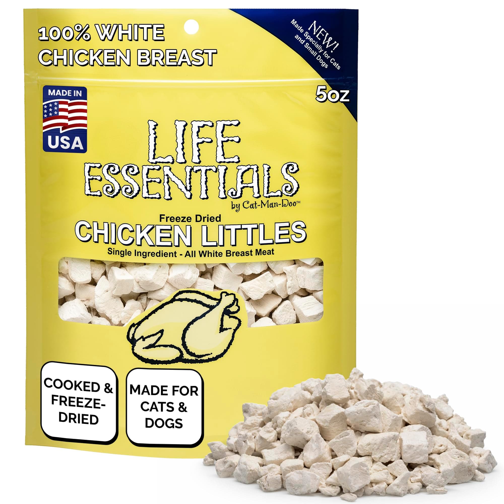 Life Essentials Chicken Littles Freeze Dried Chicken Cat & Small Dog Treats, Healthy Single Ingredient Training Treats & Cat Snacks, Perfect Bite Size, Made with Real Chicken – 5 oz