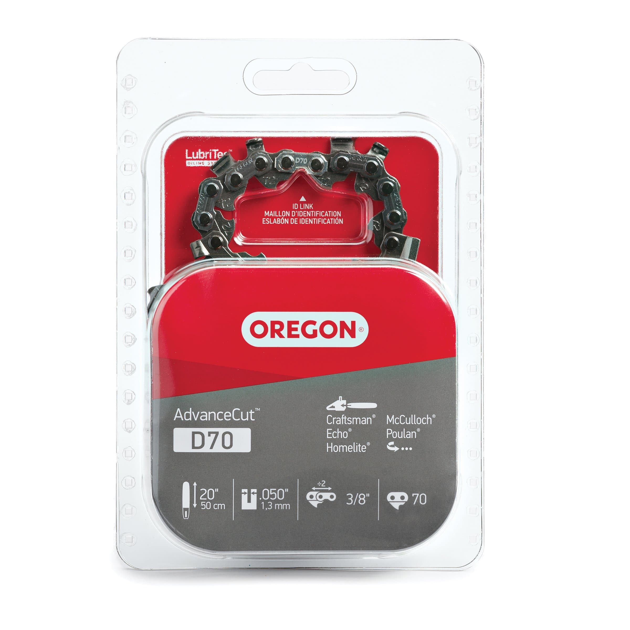 Oregon D70 AdvanceCut Chainsaw Chain for 20 Inch Bar – 70 Drive Links, Replacement Low-Kickback Chainsaw Blade, .050" Gauge, 3/8" Pitch, fits Several Poulan Pro & Echo Models (D70) Black