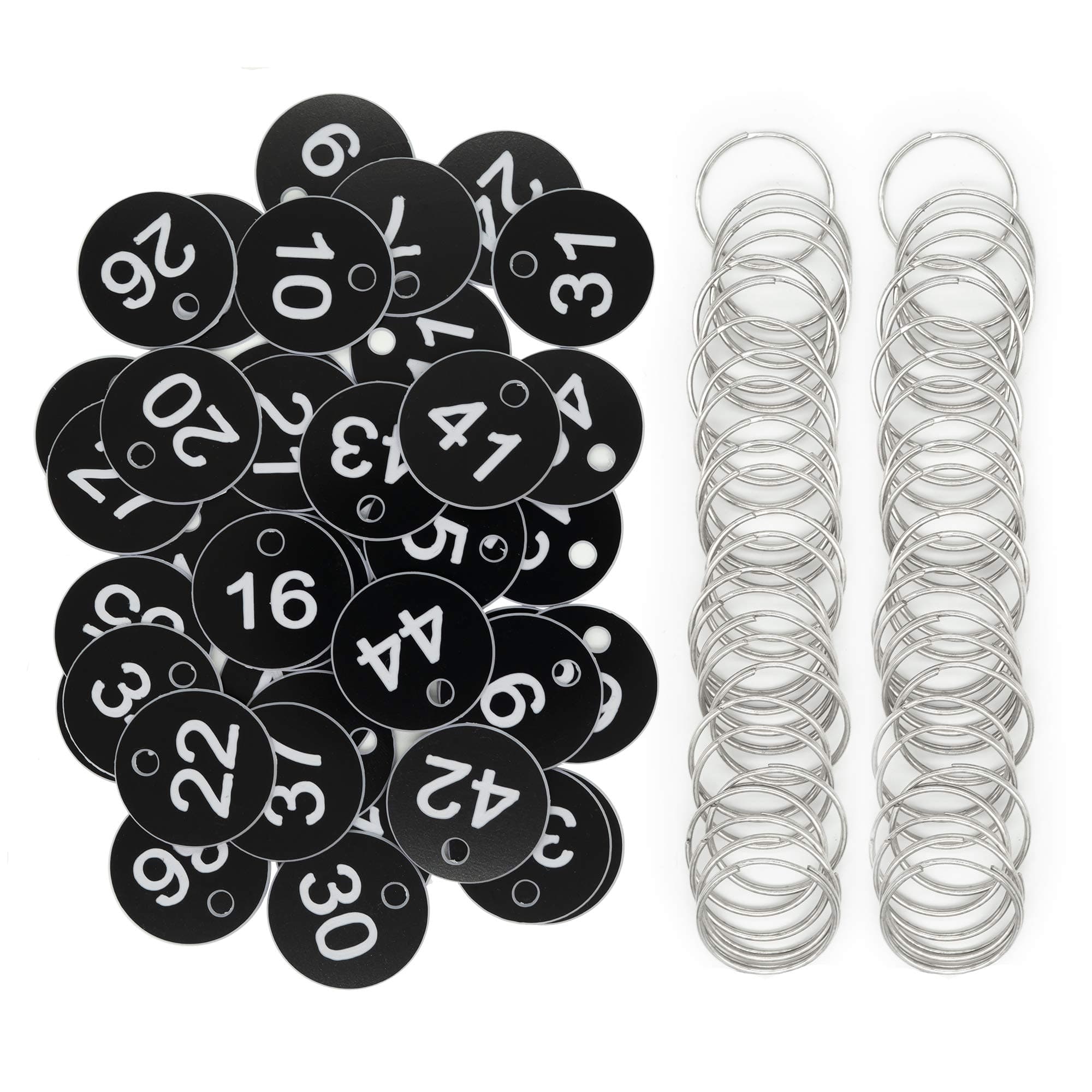 StayMax Plastic ID Number Tags Key Tags with Key Rings (1-100, Black)