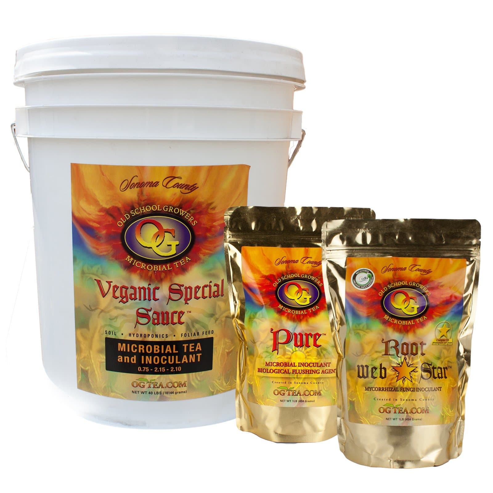 OG Tea Veganic Special Sauce VSS 40lbs + Root Webstar 1lb + Pure 1lb Bundle for Flowers Fruits Vegetables Trees Organic Soilless Media Mycorrhizal Fungi Inoculant