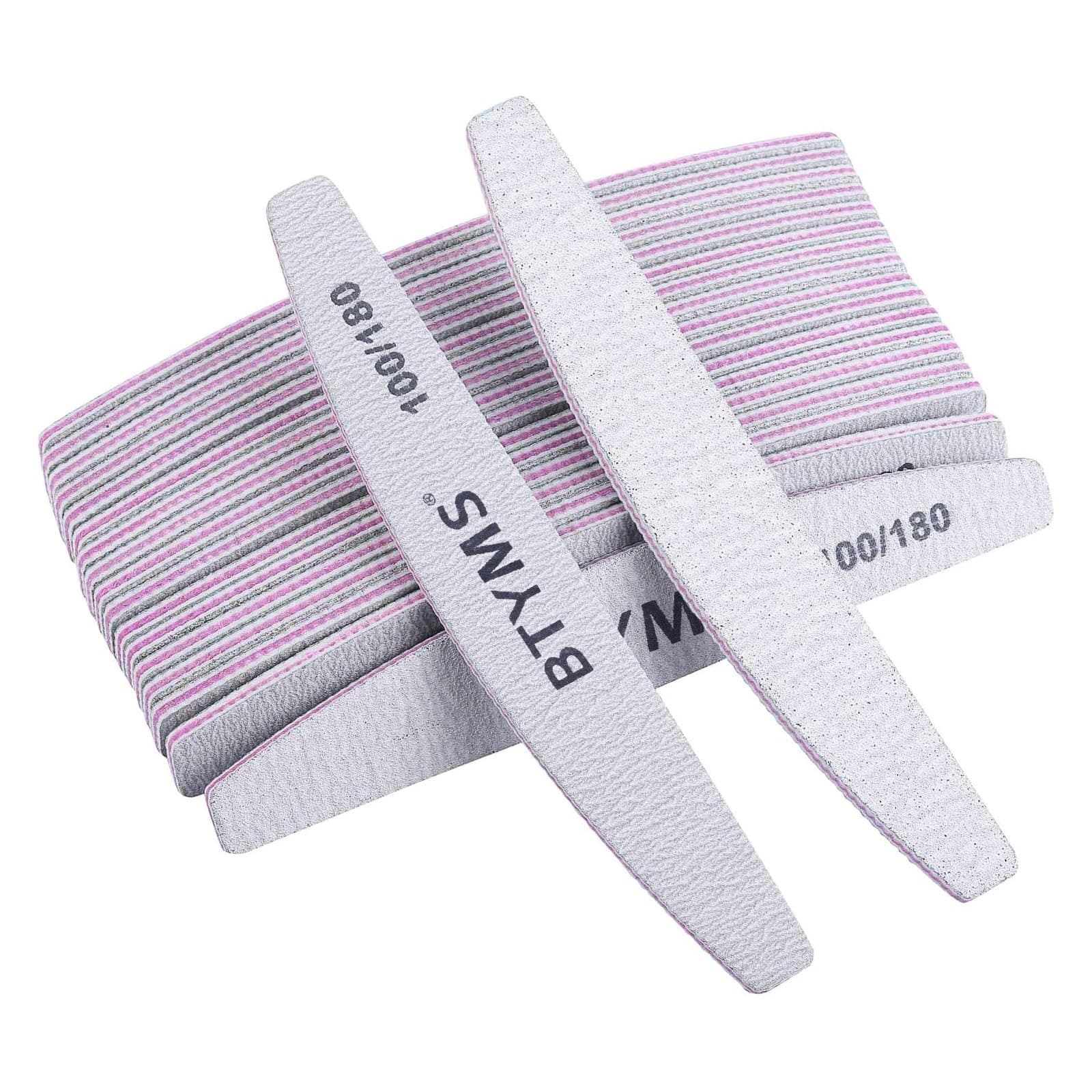 BTYMS 25 Packs 100/180 Grits Nail Buffering Files Doubled Sides Emery Boards Coarse Nail File Manicure Tools