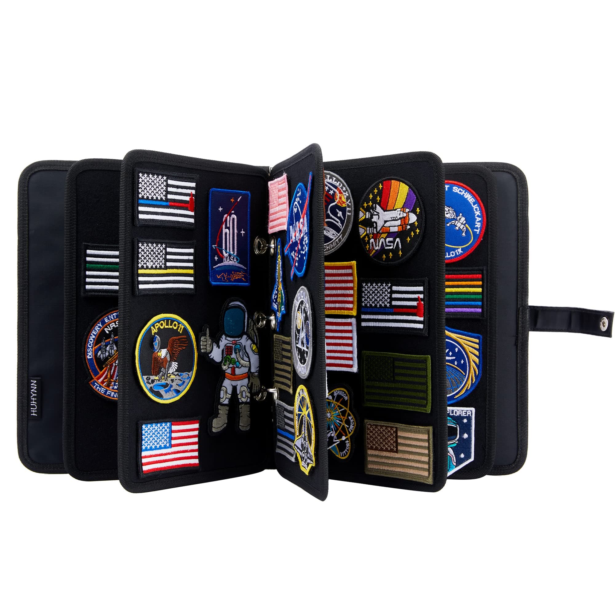 Patch Display Holder, Flip-Page Patch Booklet Organizer for Hook & Loop Patch Collections, 3-Ring Patch Display Binder with 5 Patch Holder Panels( Bag Only) (Black)