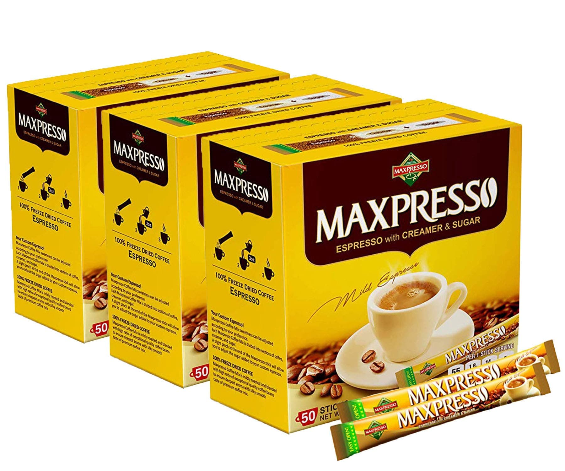 Maxpresso Instant Coffee, Espresso, 50 sticks (Pack of 3)