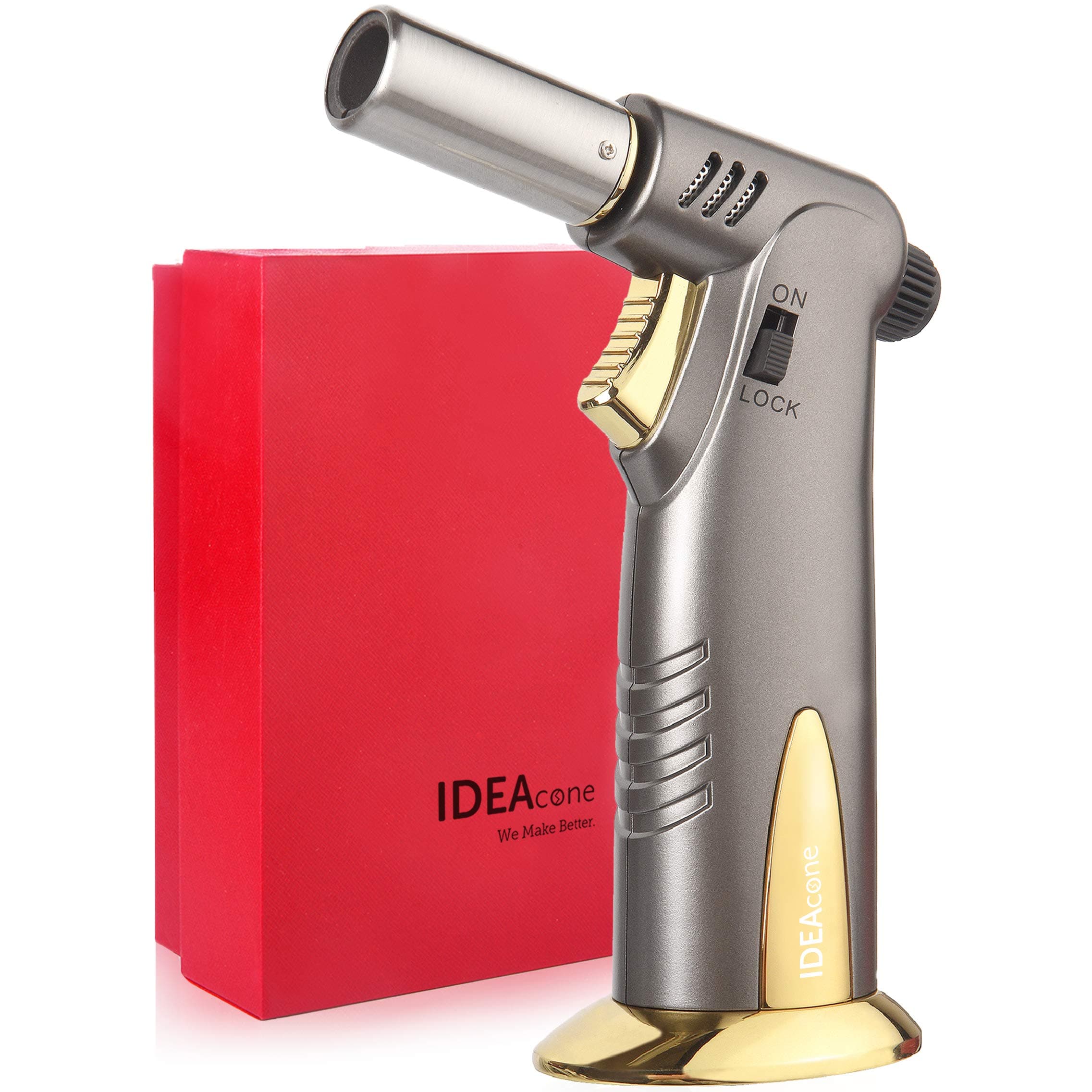 Premium Butane Torch, Culinary Torch, Butane Lighter, Kitchen Cooking Blow Torch, Safety Lock, Adjustable Flame, Refillable Torch for BBQ, Baking, Creme Brulee, Welding and Cigar Gift Box