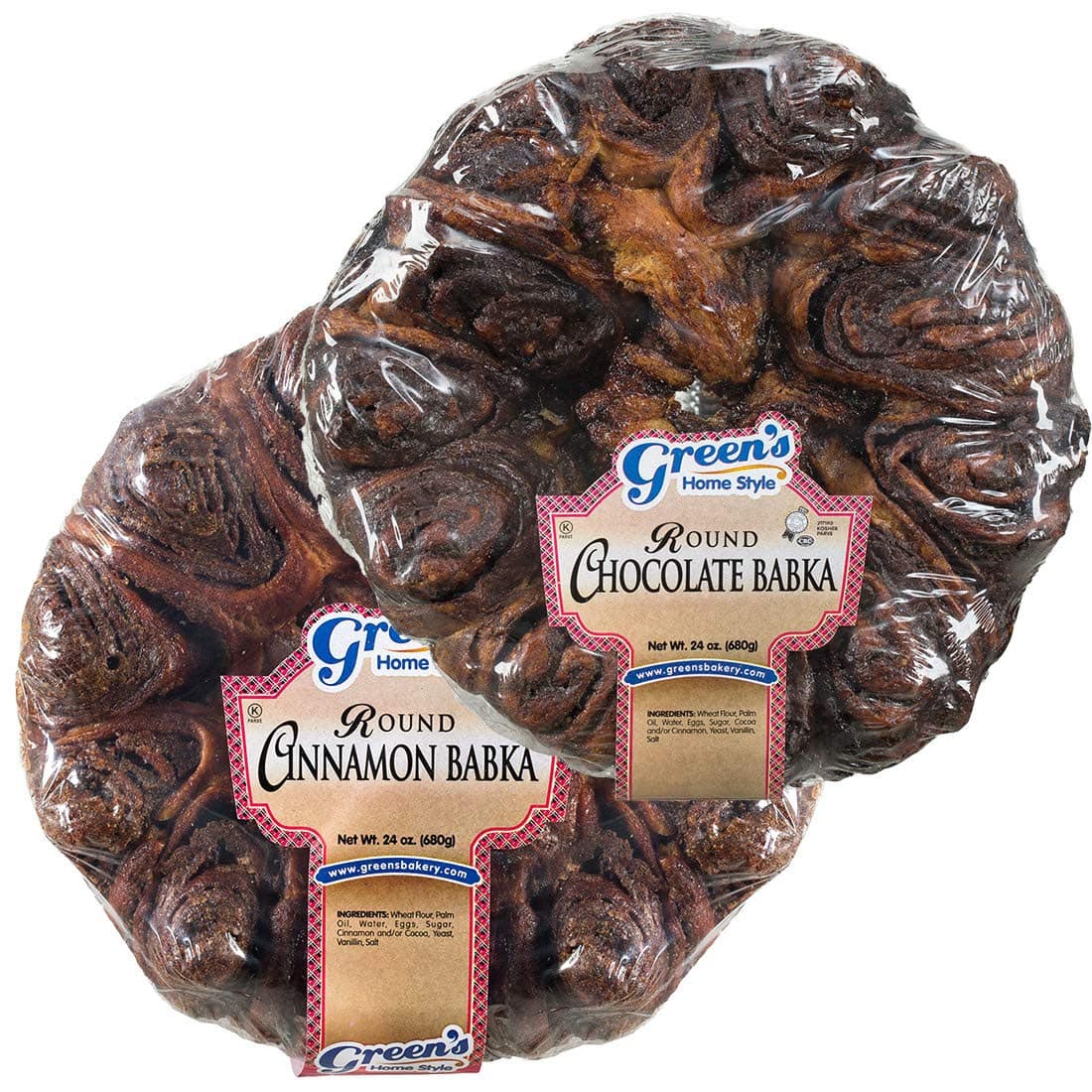 - Green's Bakery Chocolate and Cinnamon Round Babka Cakes, 2 Pack 24 oz. Fresh and Delicious, OK Certified Kosher and Pareve Babka Bread, Dairy Free and Nut Free