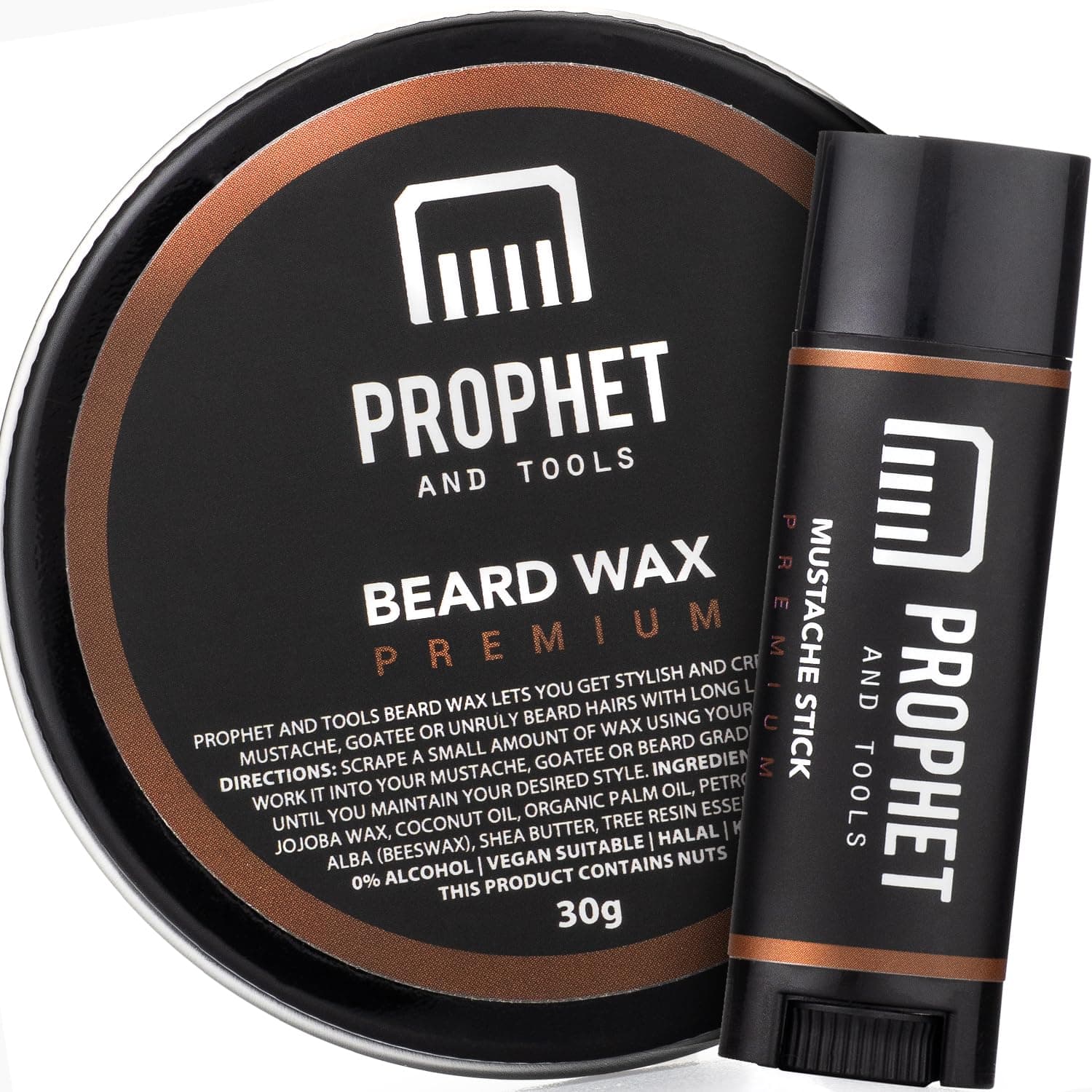 Extra Strong Hold Beard & Hair Wax - 24hr Long-Lasting Hold, Shapes & Styles with Ease, Washes Out Easily - Includes Moustache Styling Stick
