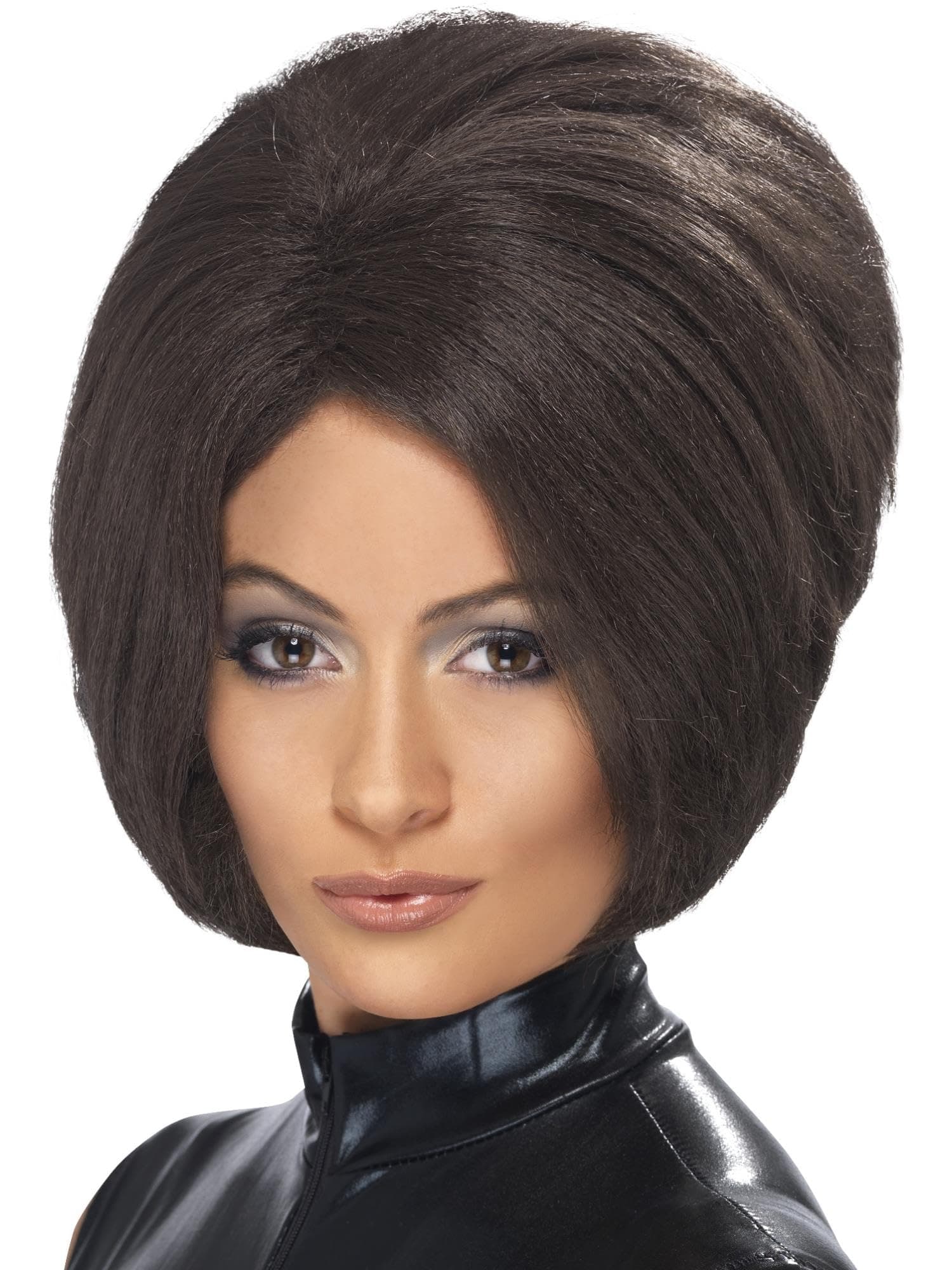 Smiffys Posh Power Wig, Brown Short Bob, 1990's Fancy Dress, Adult Dress Up Wigs