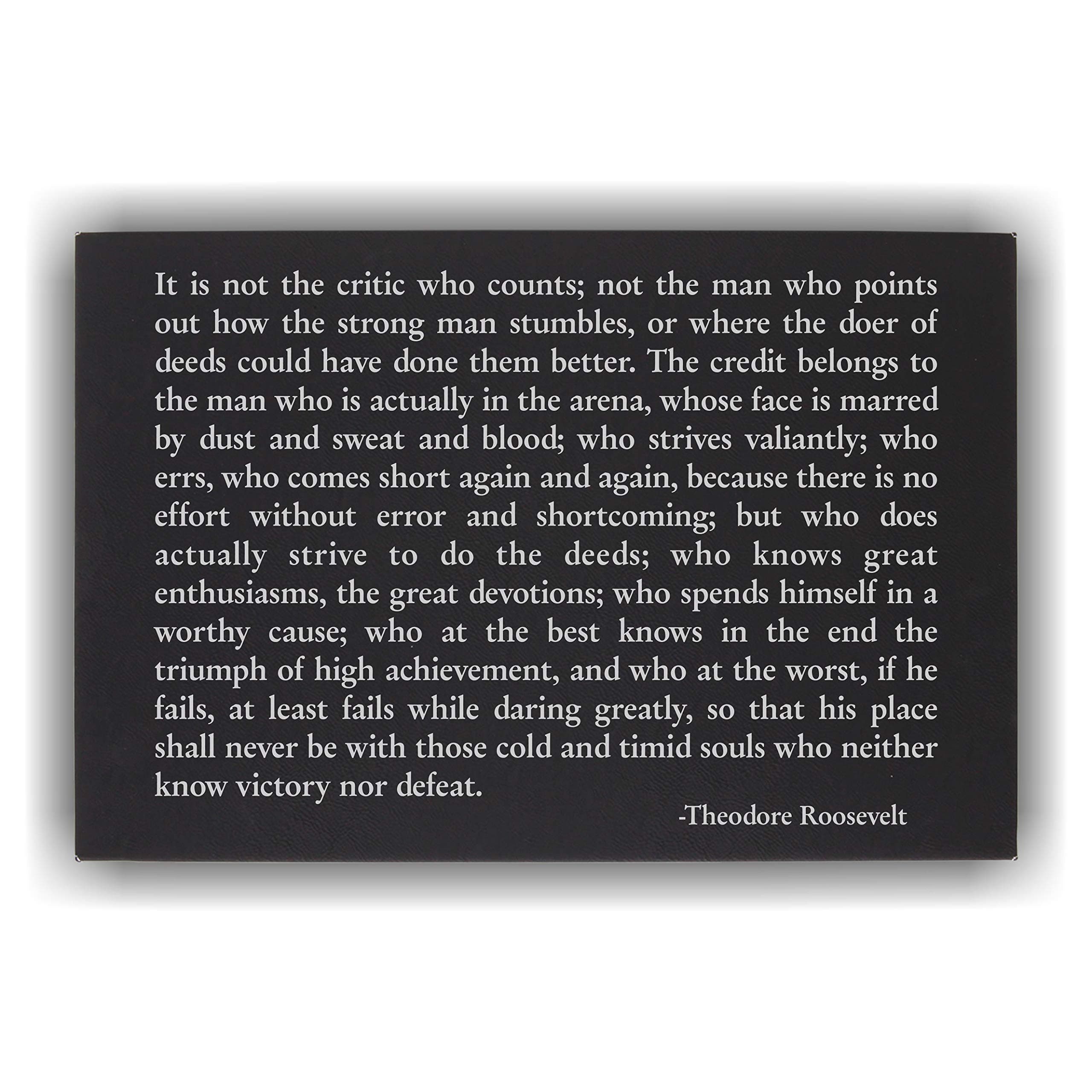 Theodore Roosevelt Man in the Arena Wall Art Plaque Inspirational Quote Black & Silver